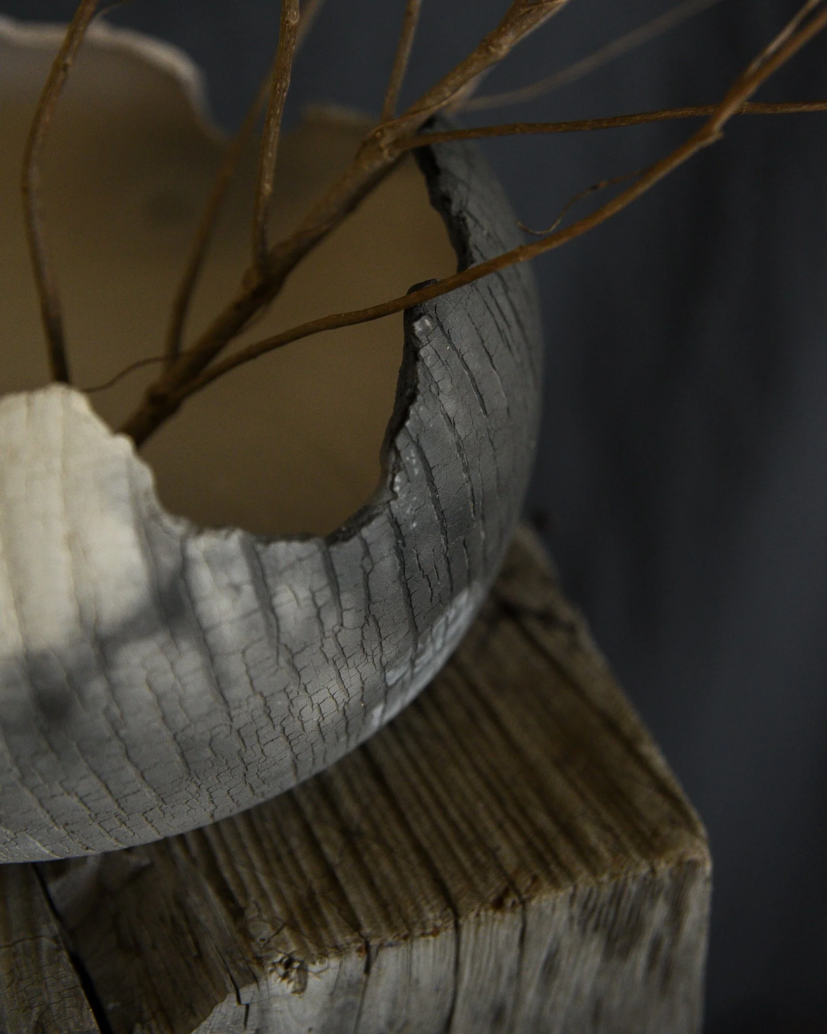One-of-a-kind handmade ceramic vessel, contemporary wabi sabi with organic form and textured surface variation pit fired sodium silicate