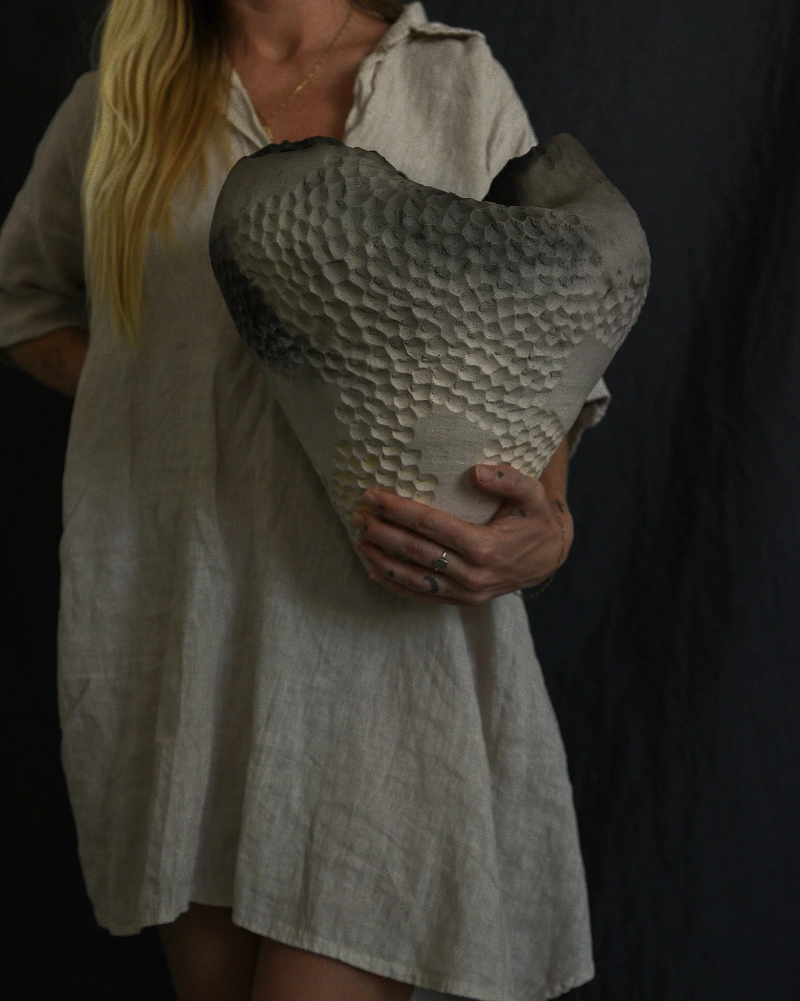 One-of-a-kind handmade ceramic vessel, contemporary wabi sabi with organic form and surface variation pit fired