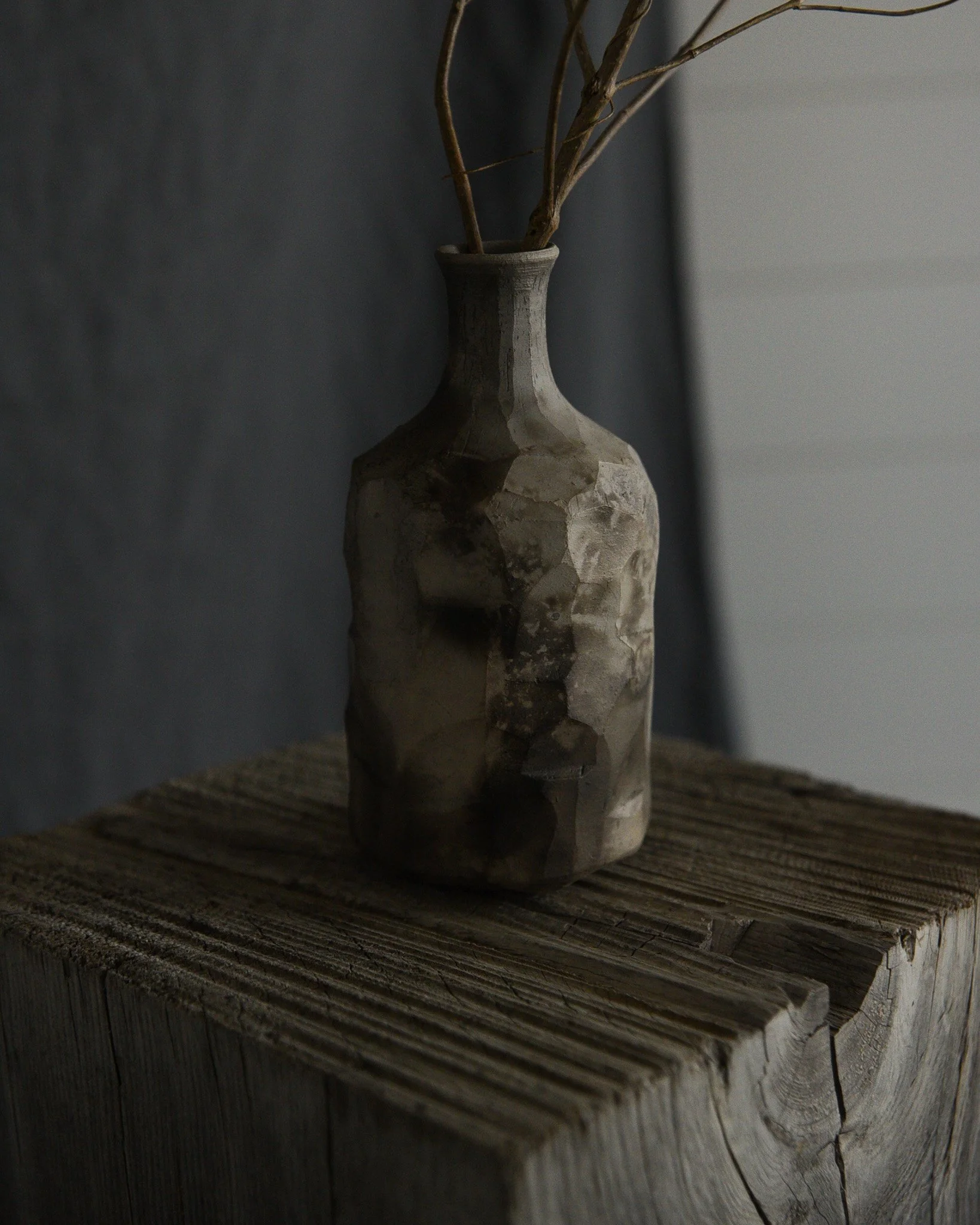 One-of-a-kind handmade ceramic vessel, contemporary wabi sabi with organic form and textured surface variation pit fired sodium silicate