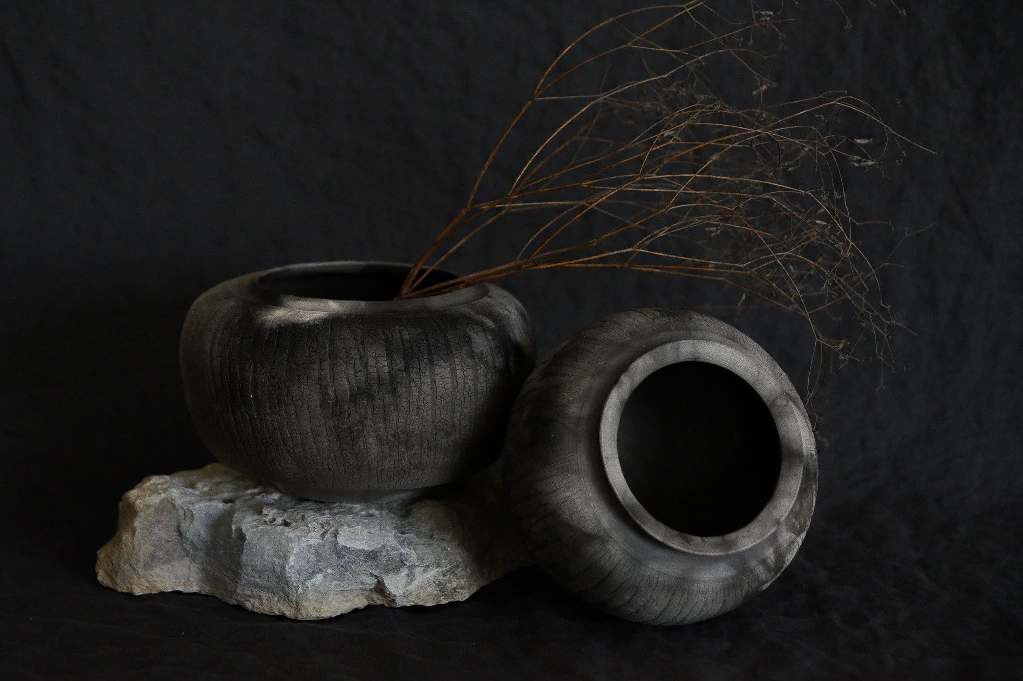 One-of-a-kind handmade ceramic vessel, contemporary wabi sabi with organic form and surface variation pit fired