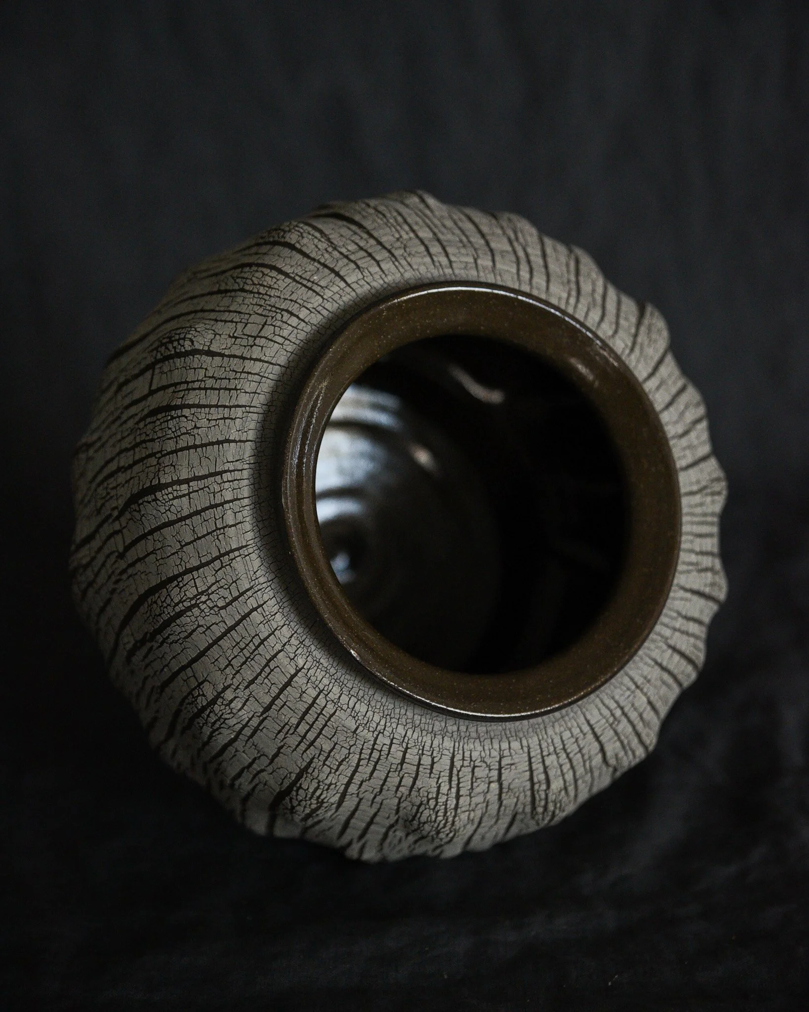 One-of-a-kind handmade ceramic vessel, contemporary wabi sabi with organic form and textured surface variation sodium silicate