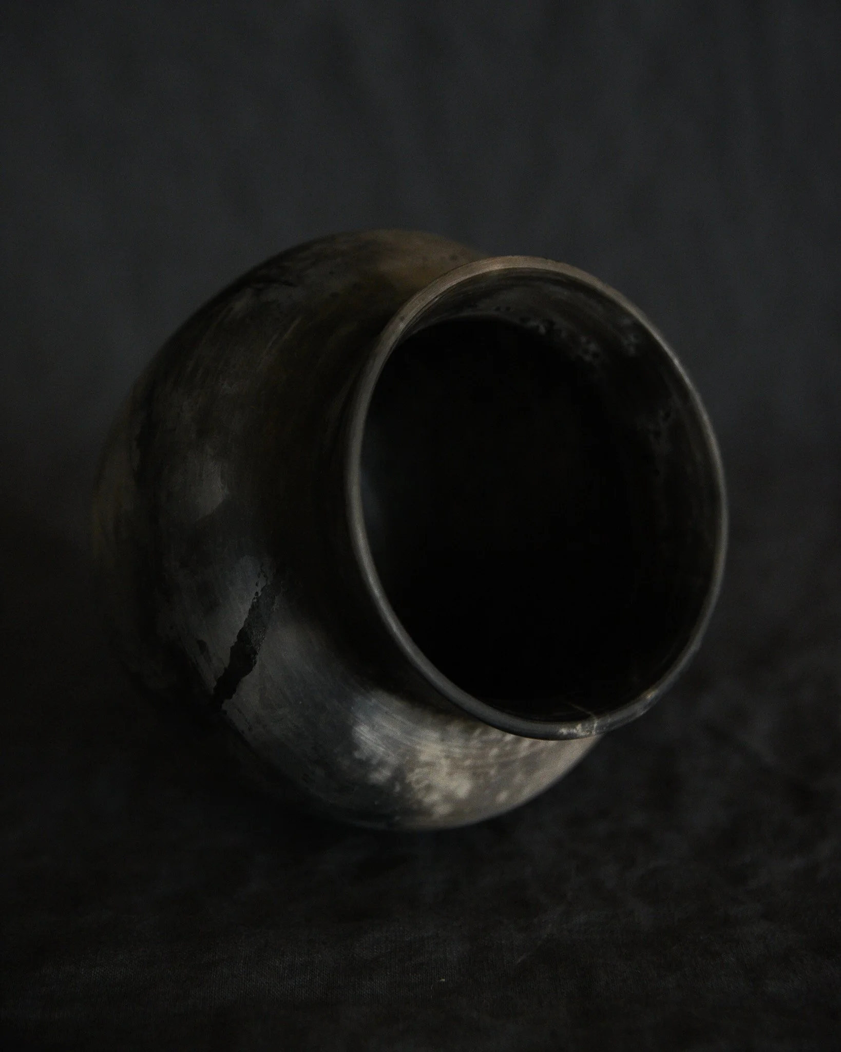 One-of-a-kind handmade ceramic vessel, contemporary wabi sabi with organic form and textured surface variation pit fired