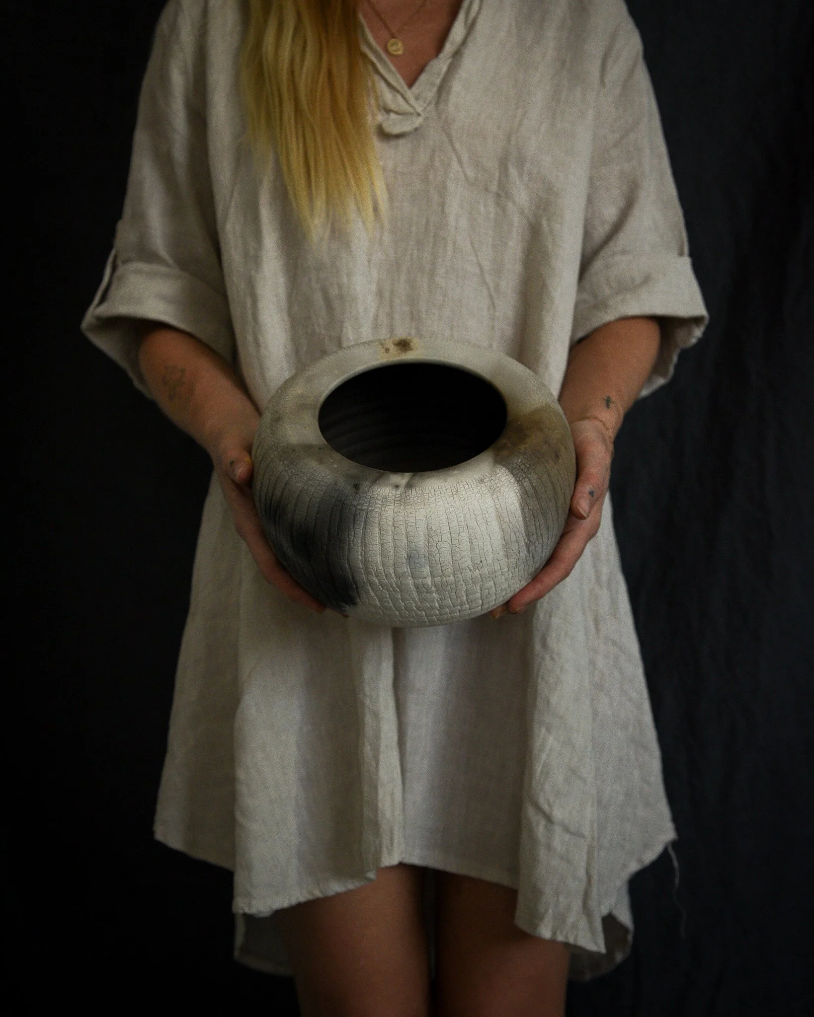 One-of-a-kind handmade ceramic vessel, contemporary wabi sabi with organic form and surface variation pit fired
