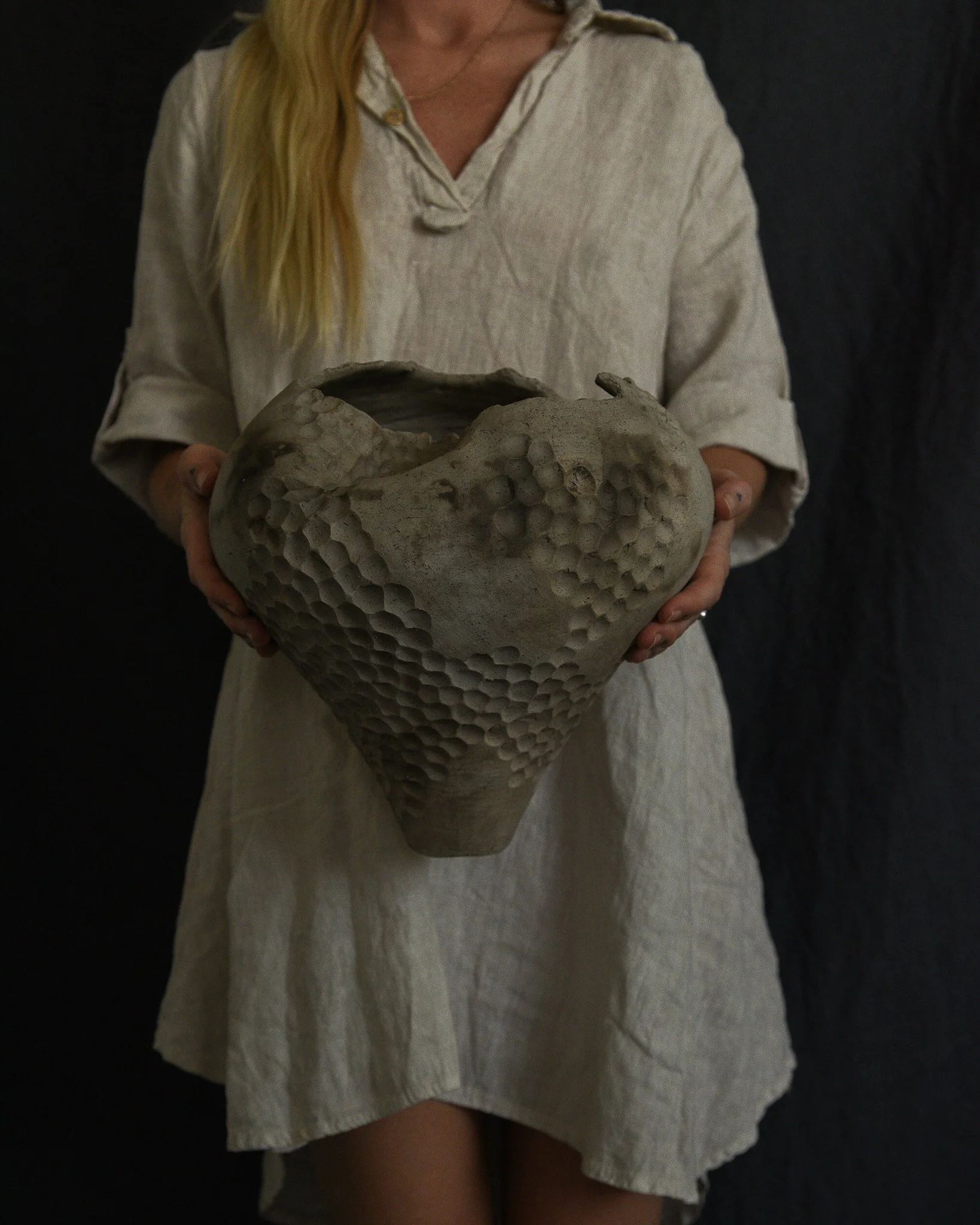 One-of-a-kind handmade ceramic vessel, contemporary wabi sabi with organic form and surface variation pit fired