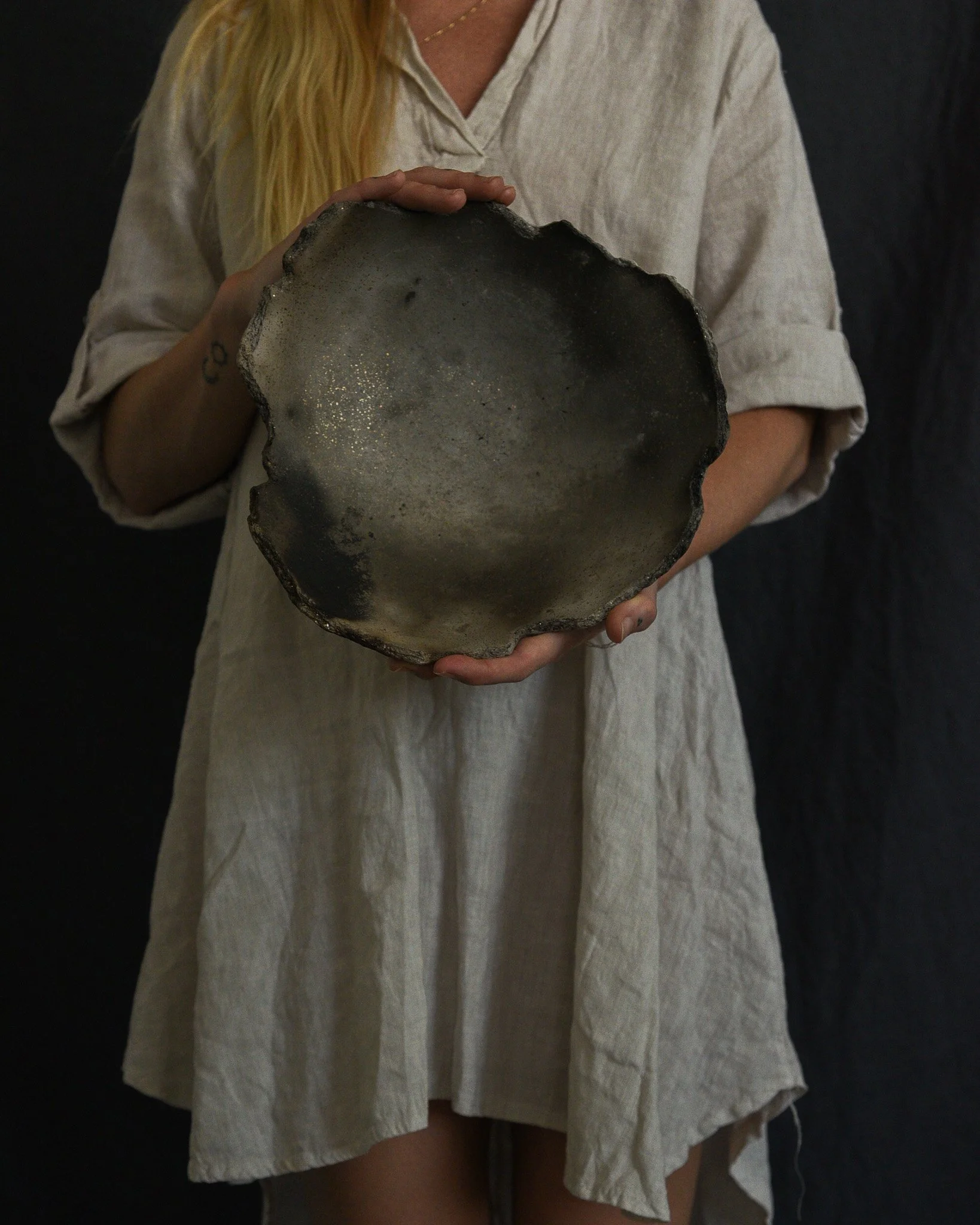 One-of-a-kind handmade ceramic vessel, contemporary wabi sabi with organic form and textured surface variation pit fired