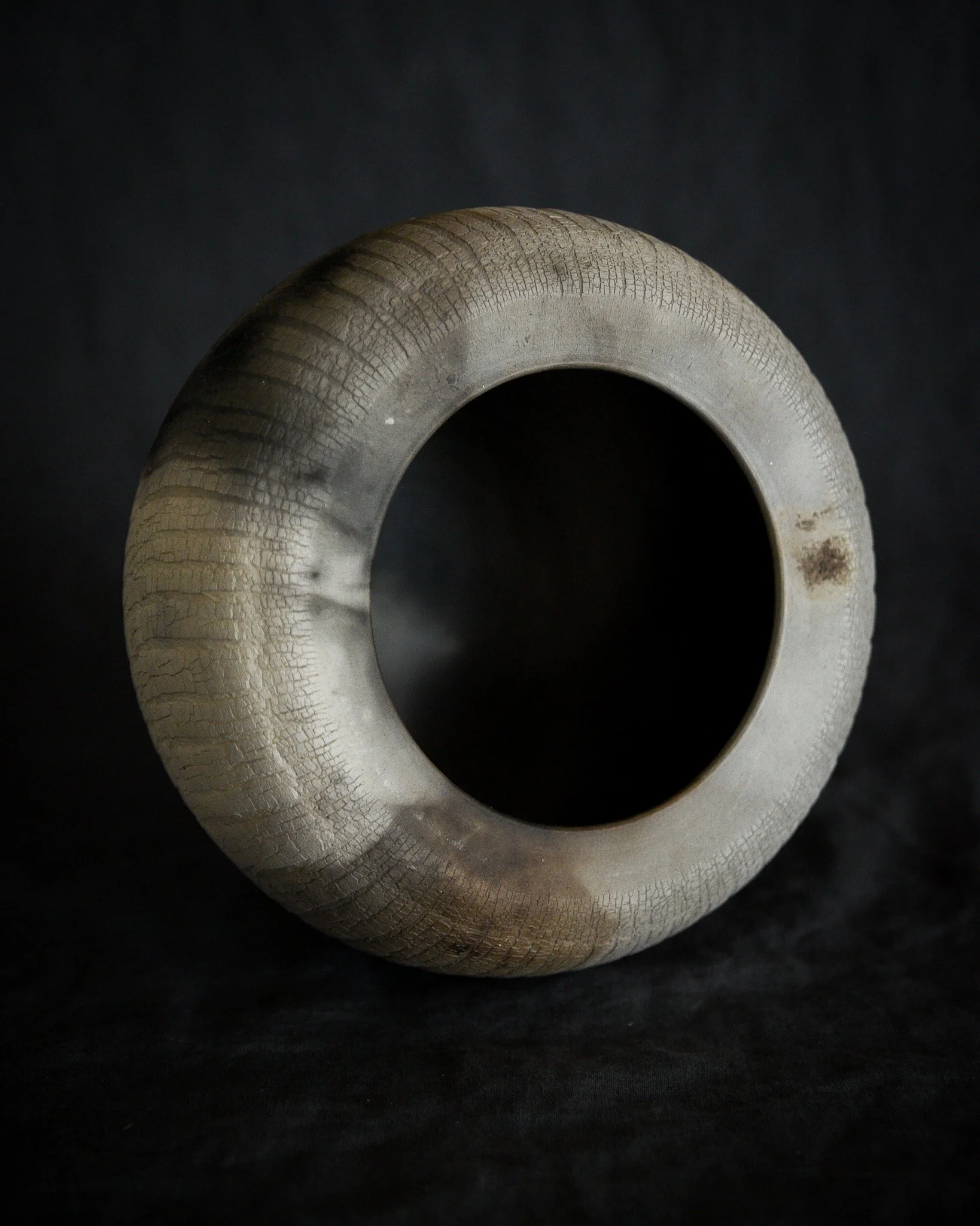 One-of-a-kind handmade ceramic vessel, contemporary wabi sabi with organic form and surface variation pit fired