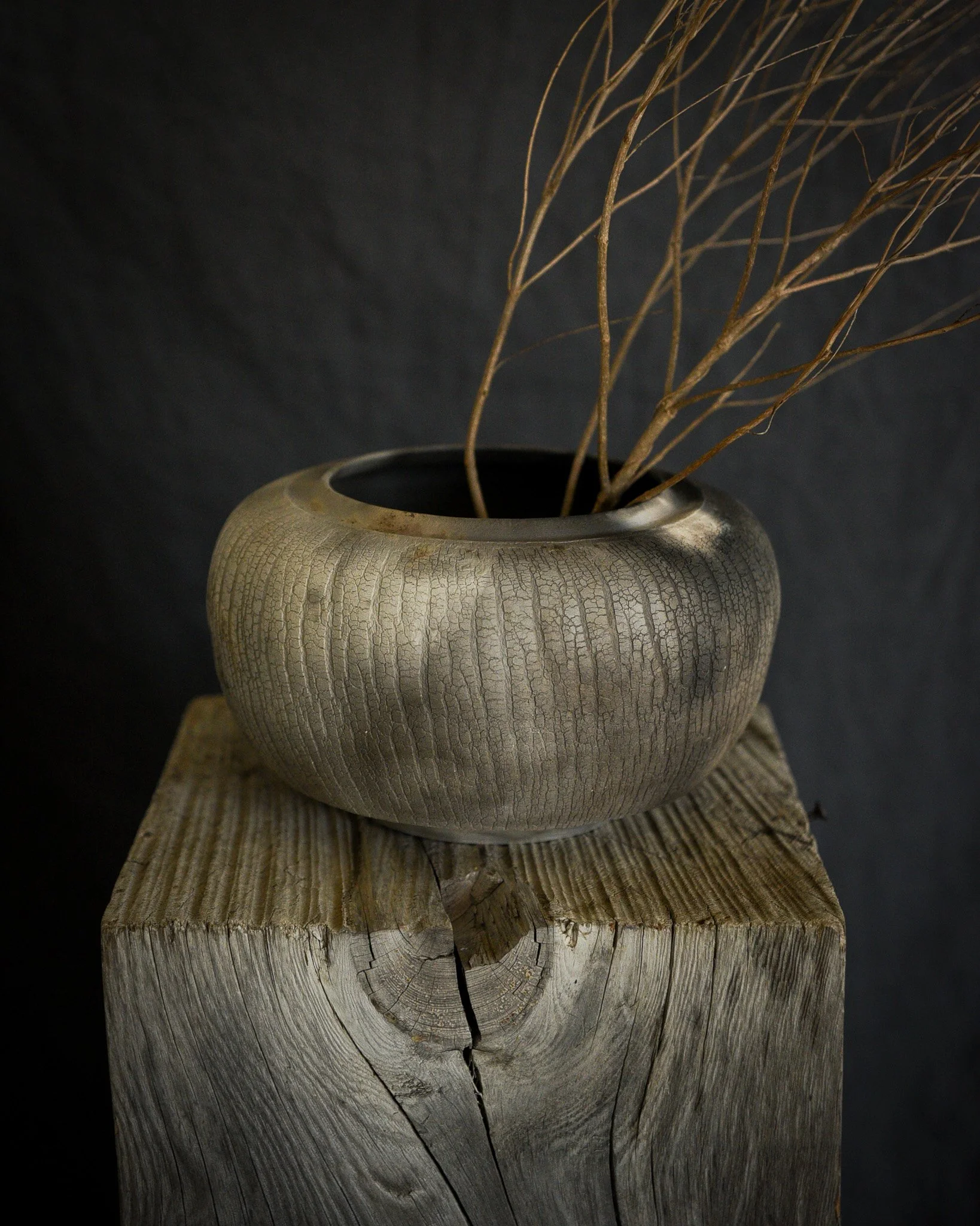One-of-a-kind handmade ceramic vessel, contemporary wabi sabi with organic form and surface variation pit fired
