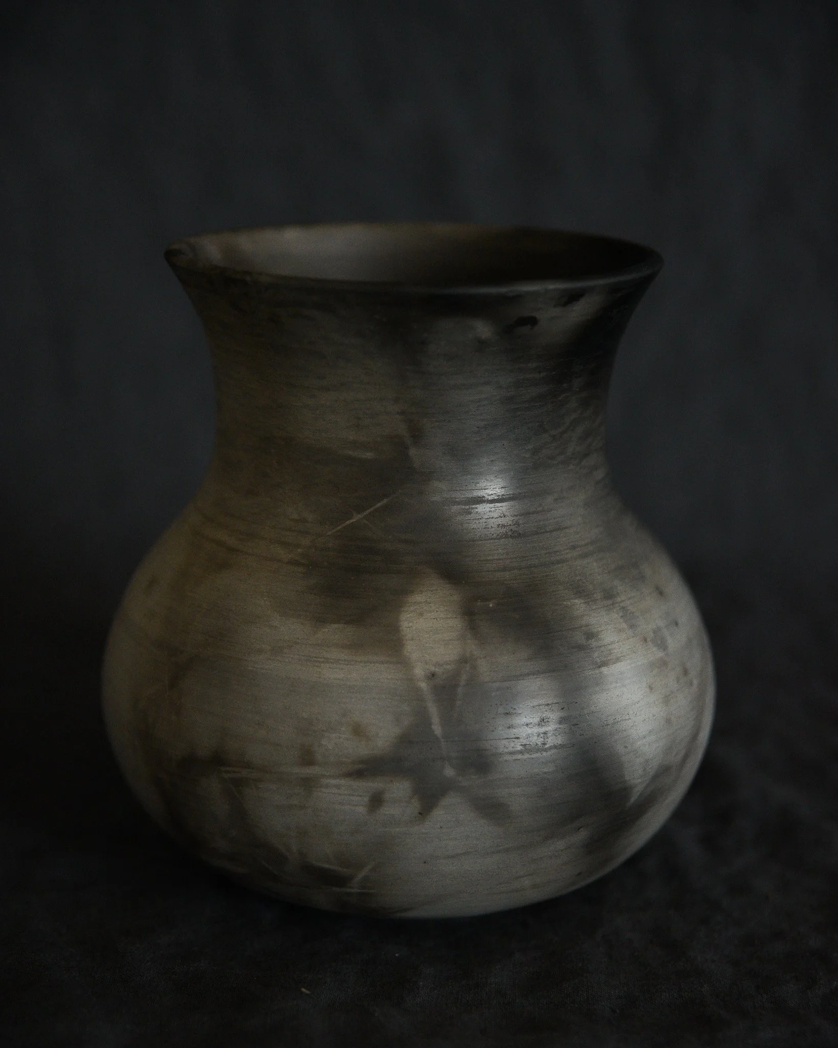 One-of-a-kind handmade ceramic vessel, contemporary wabi sabi with organic form and textured surface variation pit fired