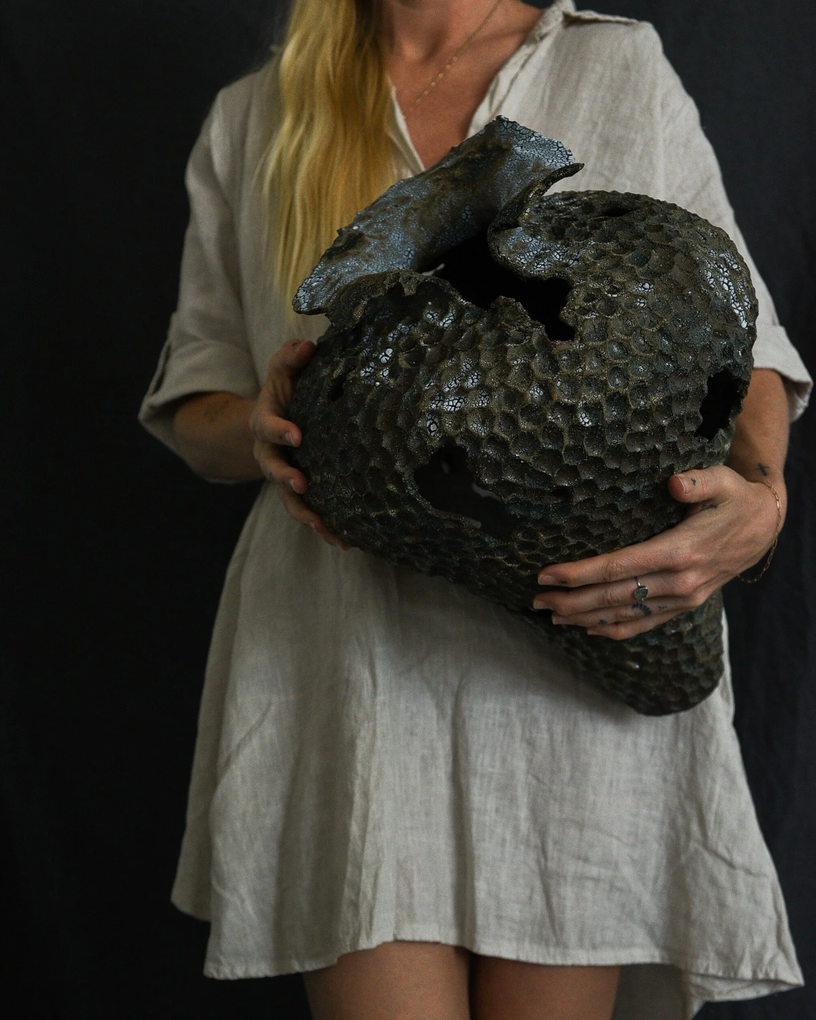 One-of-a-kind handmade ceramic vessel, contemporary wabi sabi with organic form and surface variation