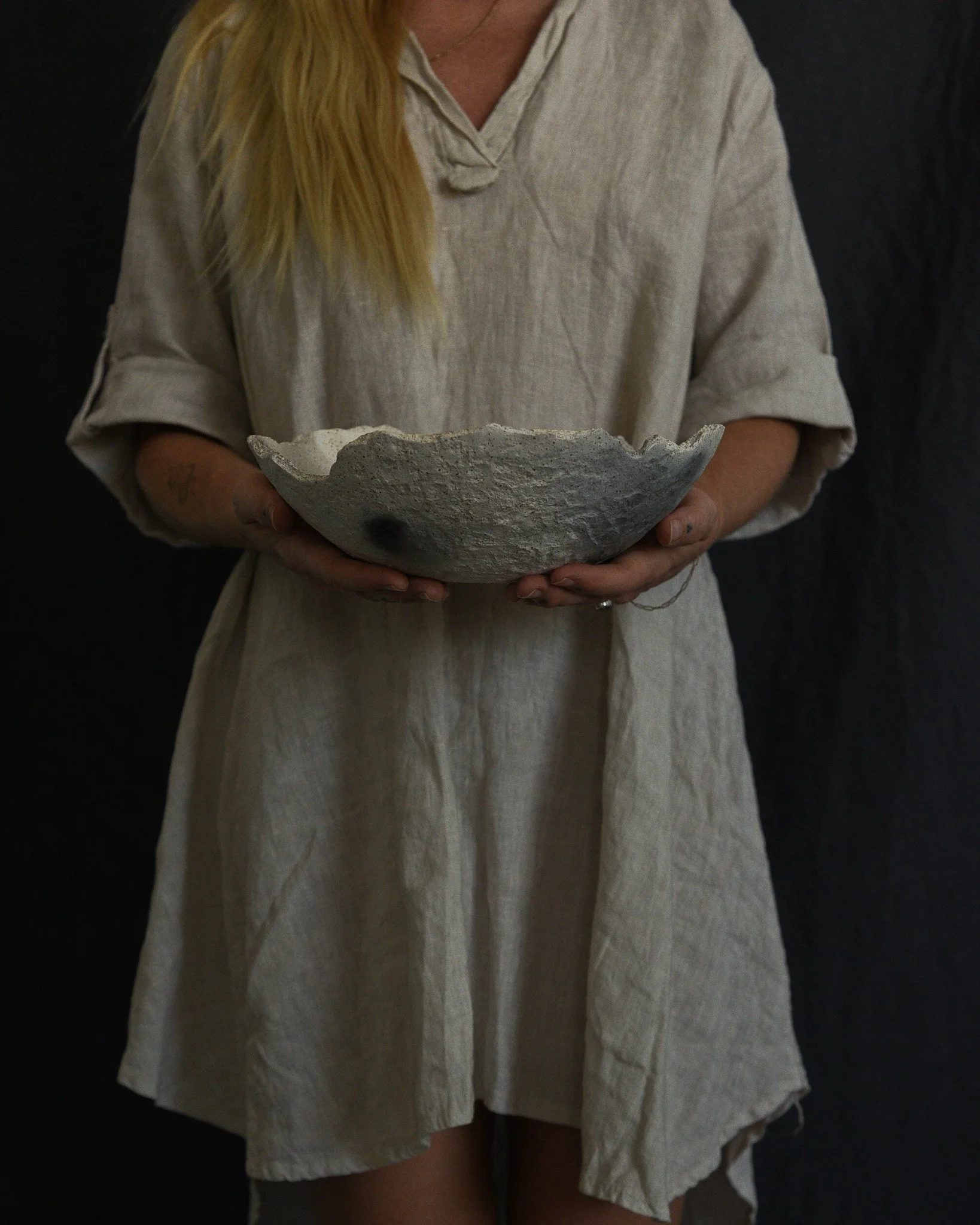 One-of-a-kind handmade ceramic vessel, contemporary wabi sabi with organic form and textured surface variation pit fired
