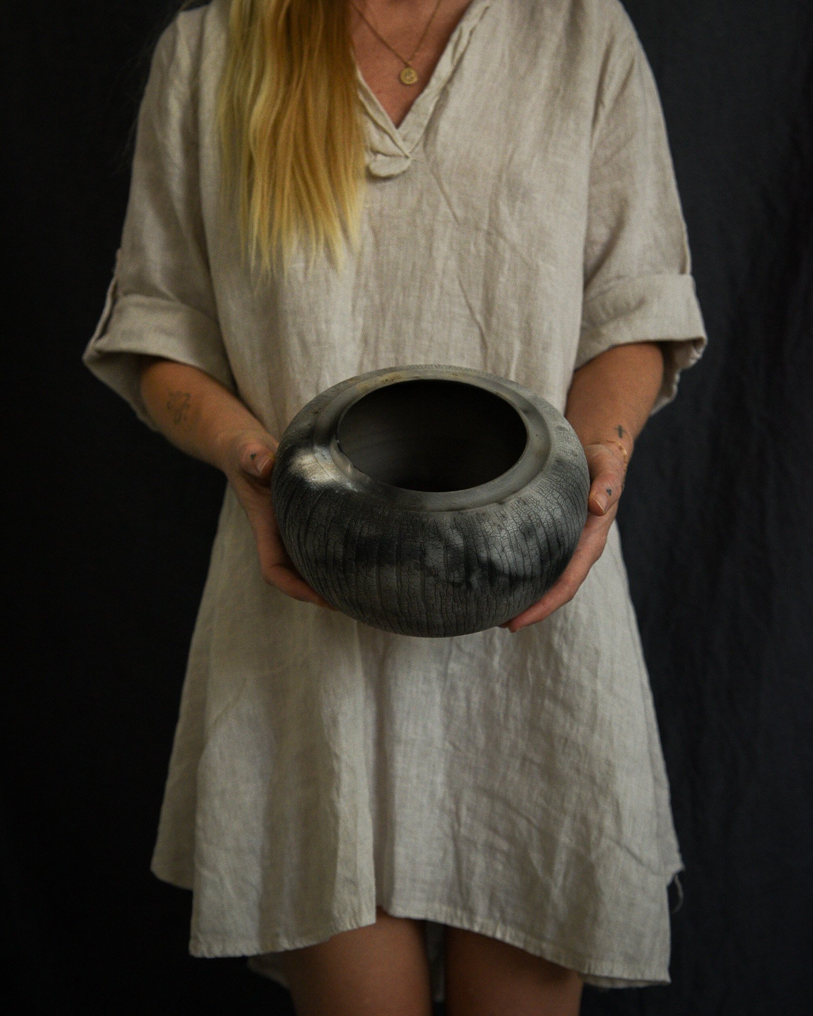 One-of-a-kind handmade ceramic vessel, contemporary wabi sabi with organic form and surface variation pit fired