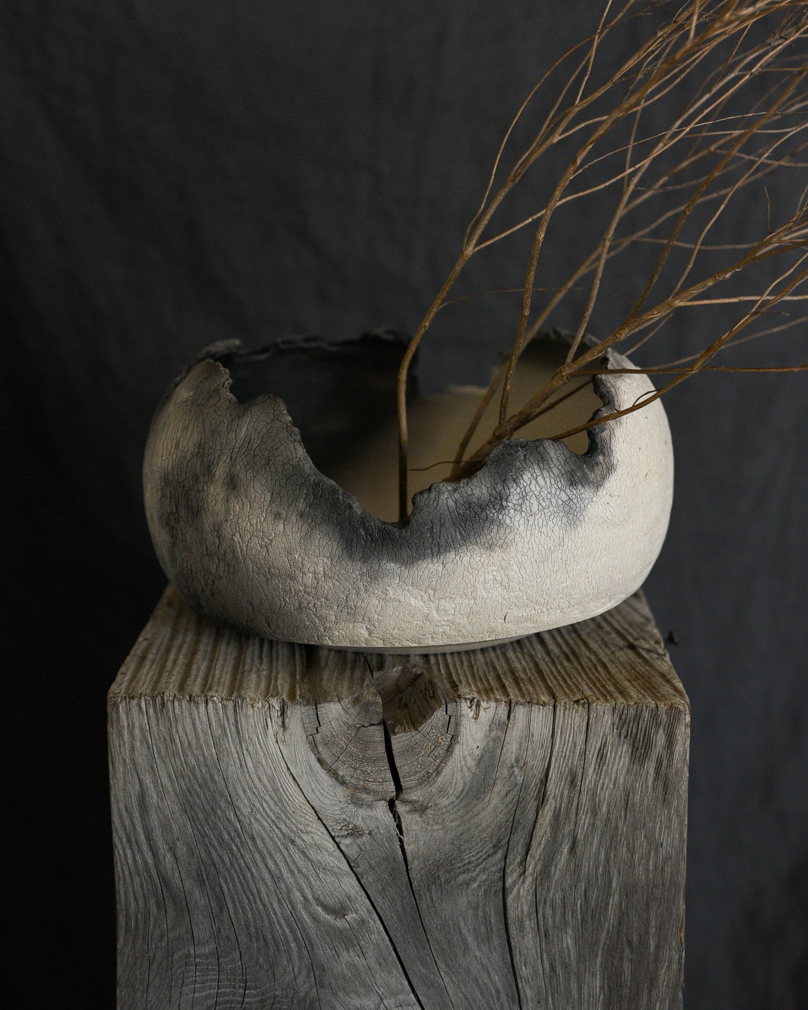 One-of-a-kind handmade ceramic vessel, contemporary wabi sabi with organic form and textured surface variation pit fired sodium silicate