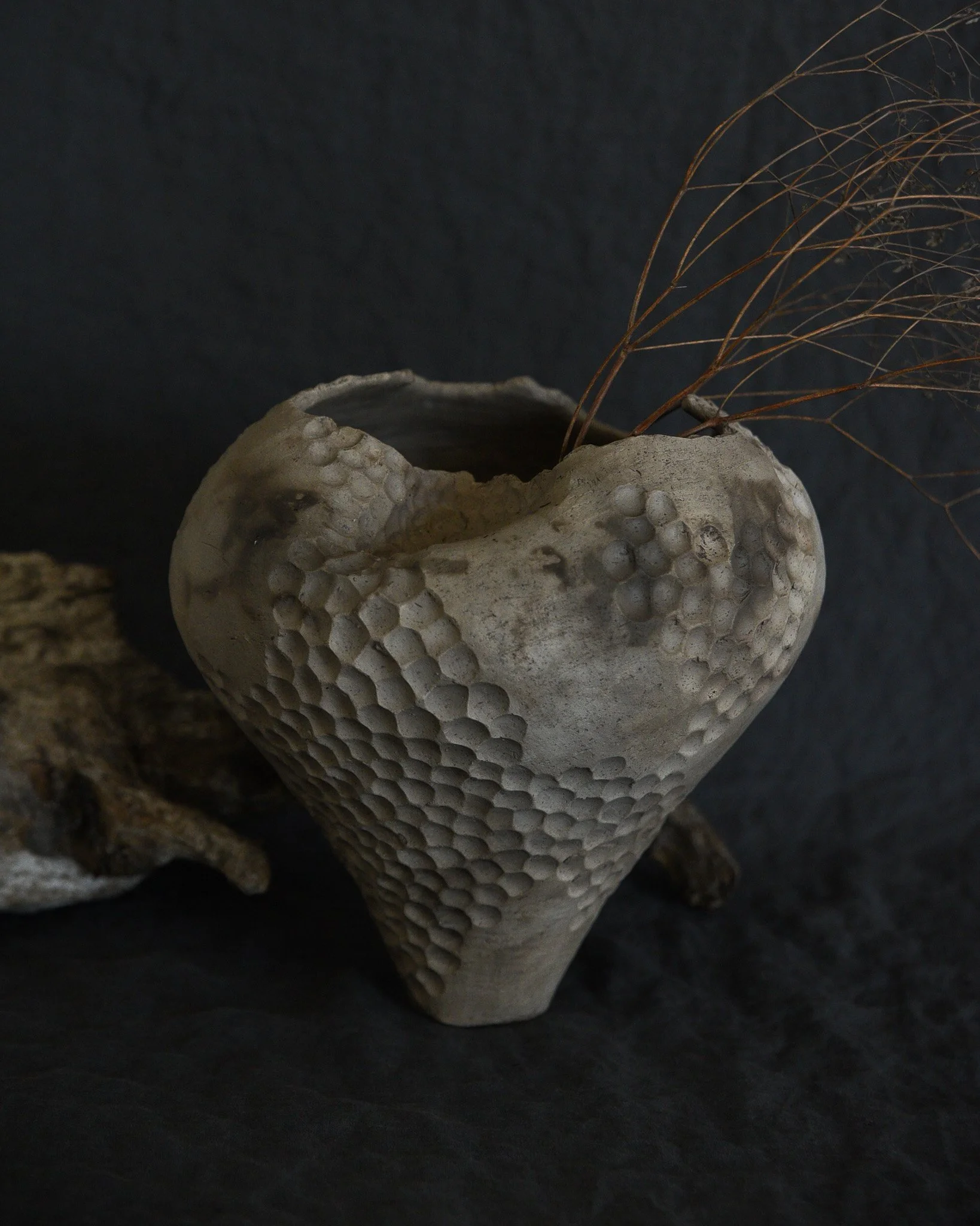 One-of-a-kind handmade ceramic vessel, contemporary wabi sabi with organic form and surface variation pit fired