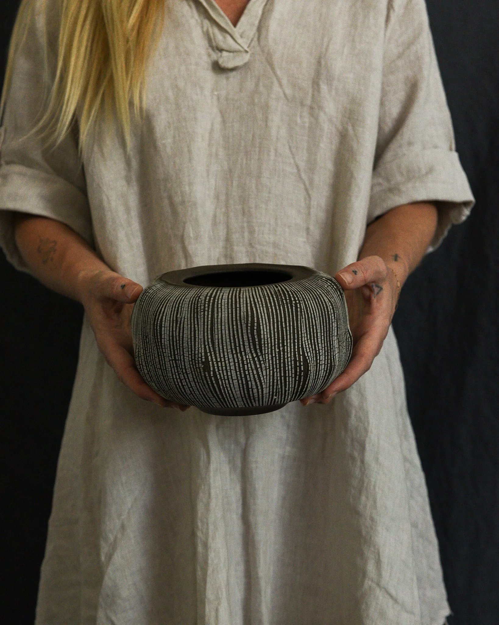 One-of-a-kind handmade ceramic vessel, contemporary wabi sabi with organic form and textured surface variation sodium silicate