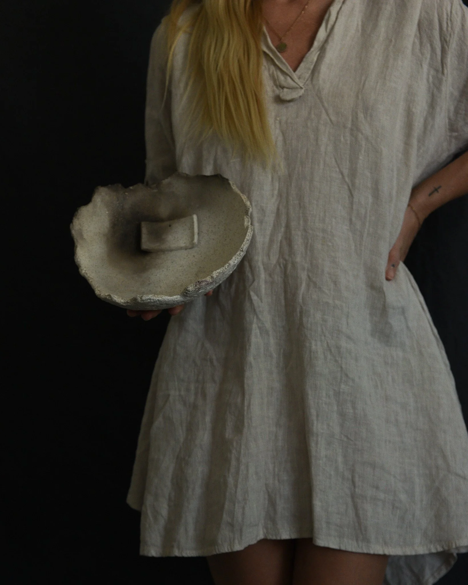 One-of-a-kind handmade ceramic vessel, contemporary wabi sabi with organic form and textured surface variation pit fired
