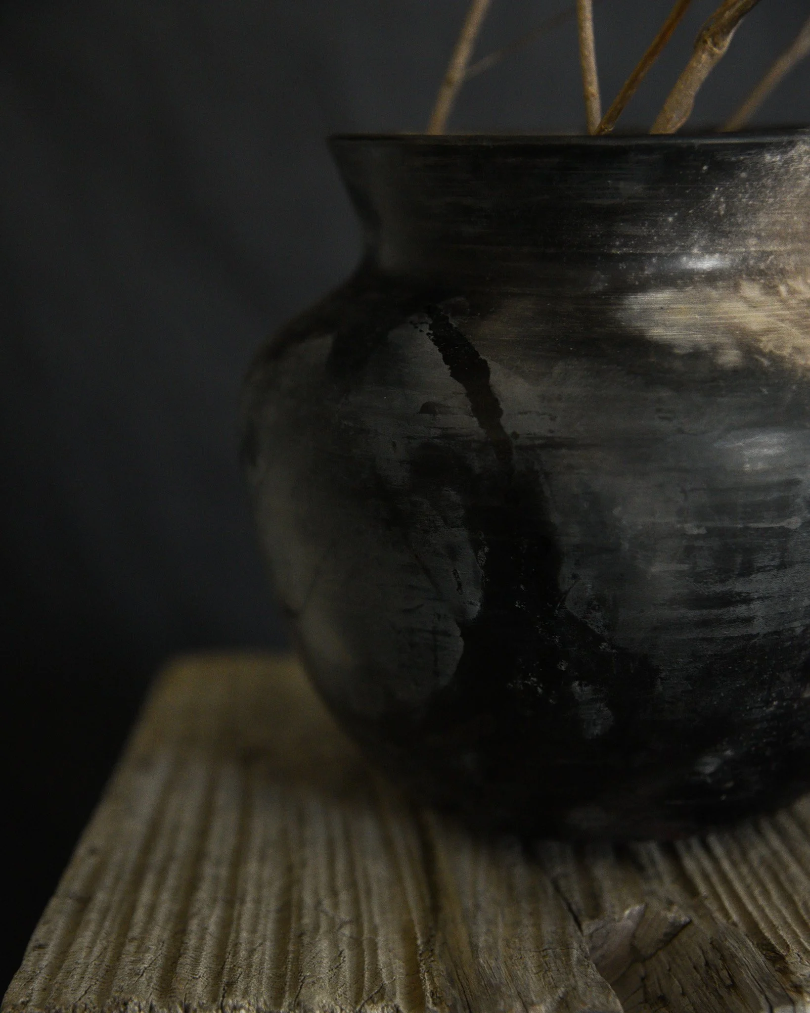 One-of-a-kind handmade ceramic vessel, contemporary wabi sabi with organic form and textured surface variation pit fired
