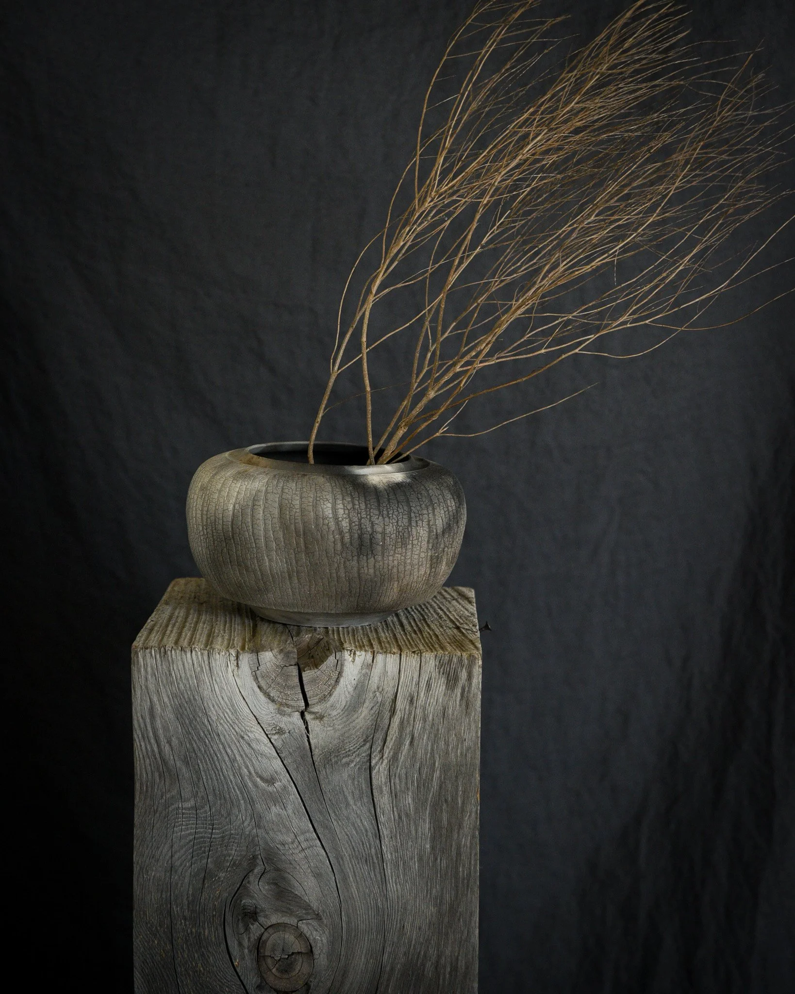 One-of-a-kind handmade ceramic vessel, contemporary wabi sabi with organic form and surface variation pit fired