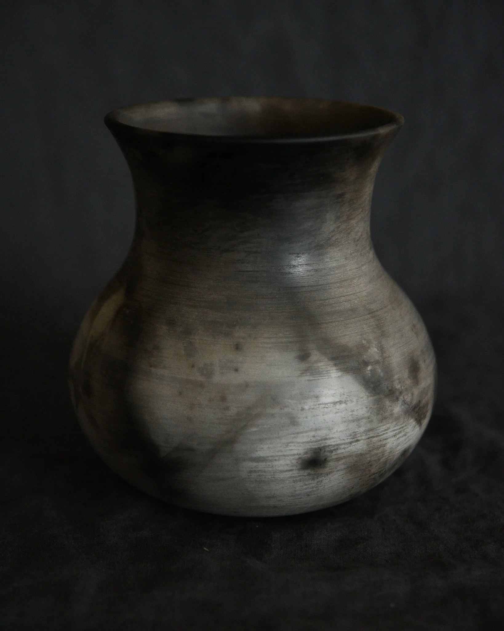 One-of-a-kind handmade ceramic vessel, contemporary wabi sabi with organic form and textured surface variation pit fired