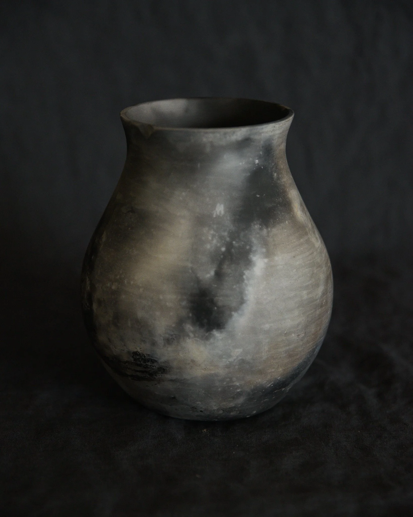One-of-a-kind handmade ceramic vessel, contemporary wabi sabi with organic form and textured surface variation pit fired