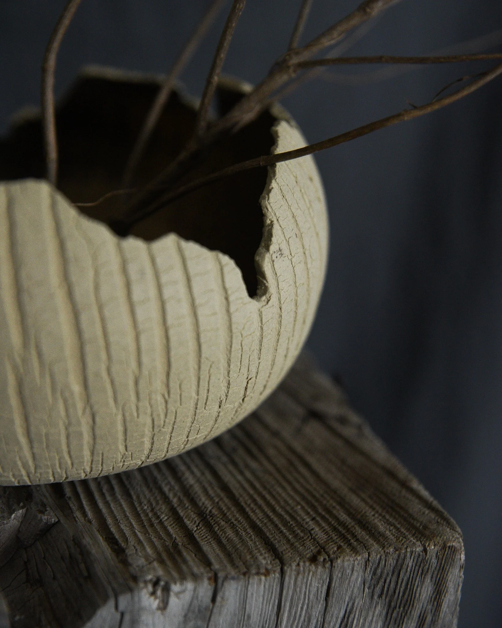 One-of-a-kind handmade ceramic vessel, contemporary wabi sabi with organic form and textured surface variation sodium silicate
