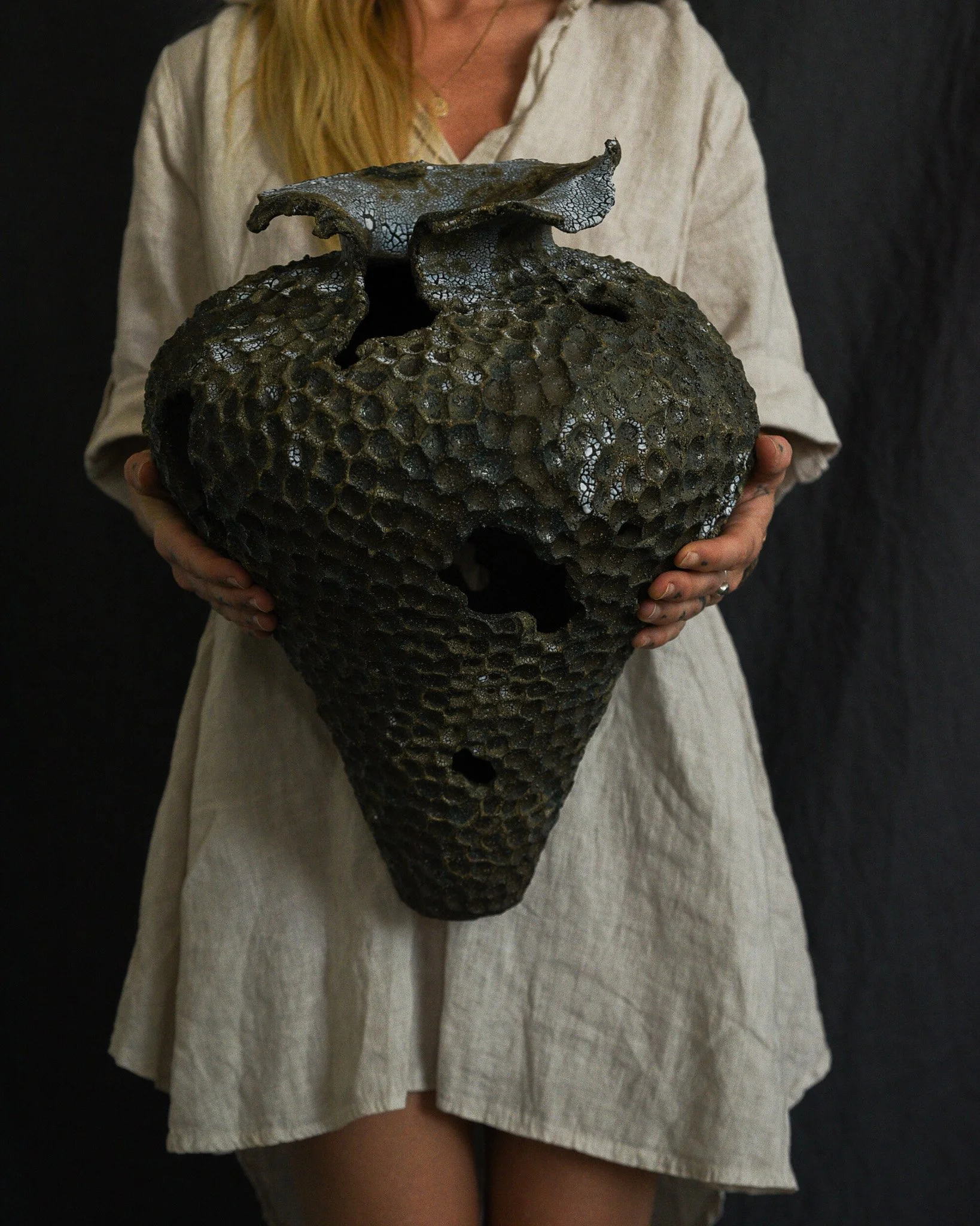 One-of-a-kind handmade ceramic vessel, contemporary wabi sabi with organic form and surface variation