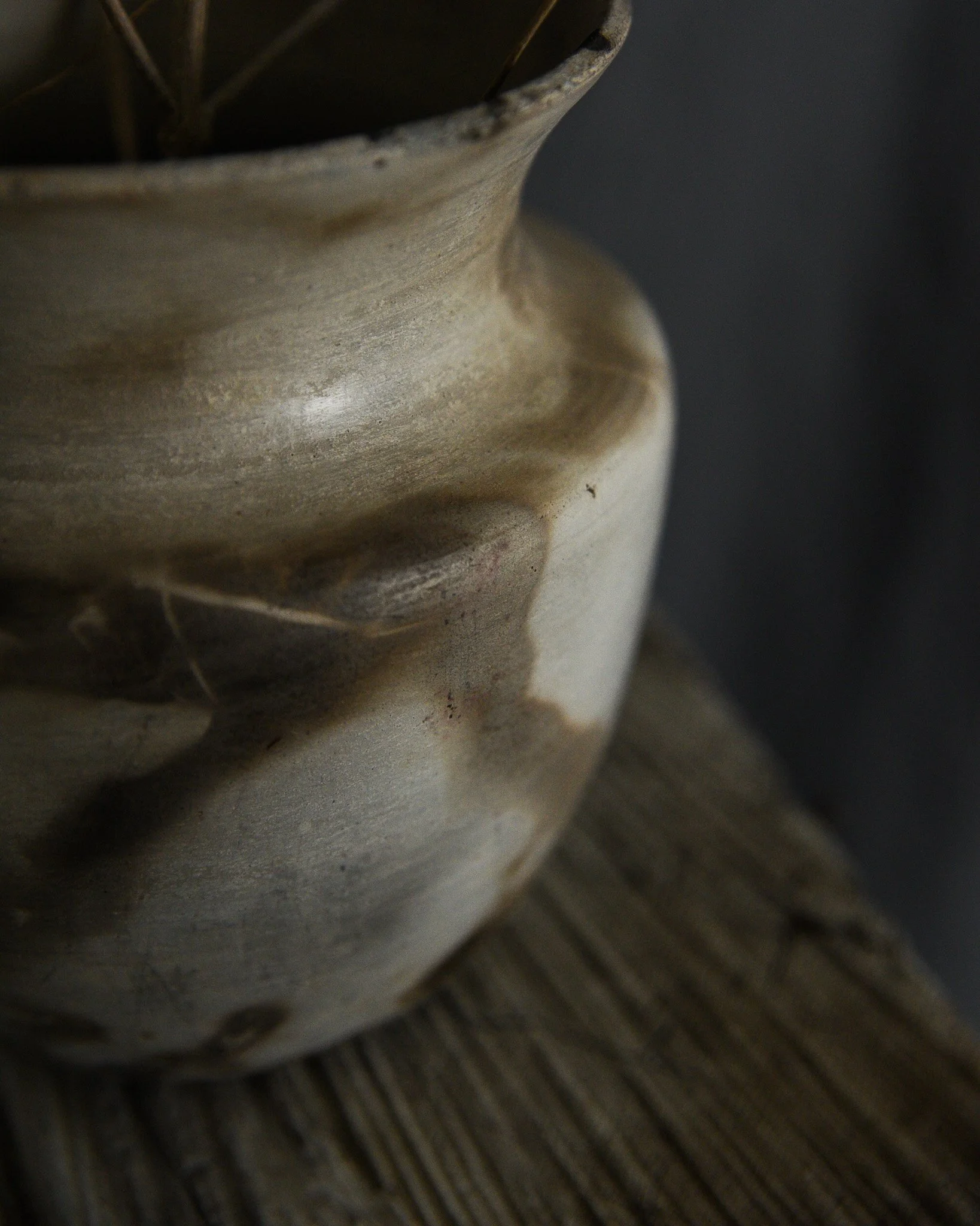 One-of-a-kind handmade ceramic vessel, contemporary wabi sabi with organic form and textured surface variation pit fired