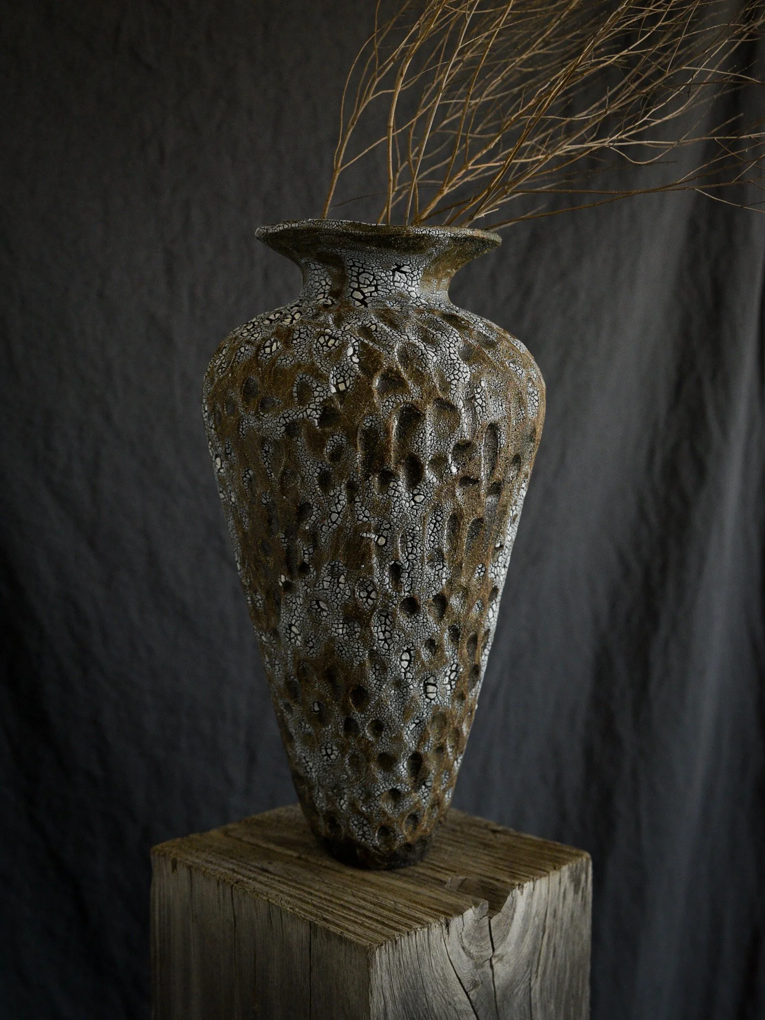 Organic Form No.6 by Alex Roby Design a hand-carved sculptural wabi sabi vessel finished with a crackle glaze