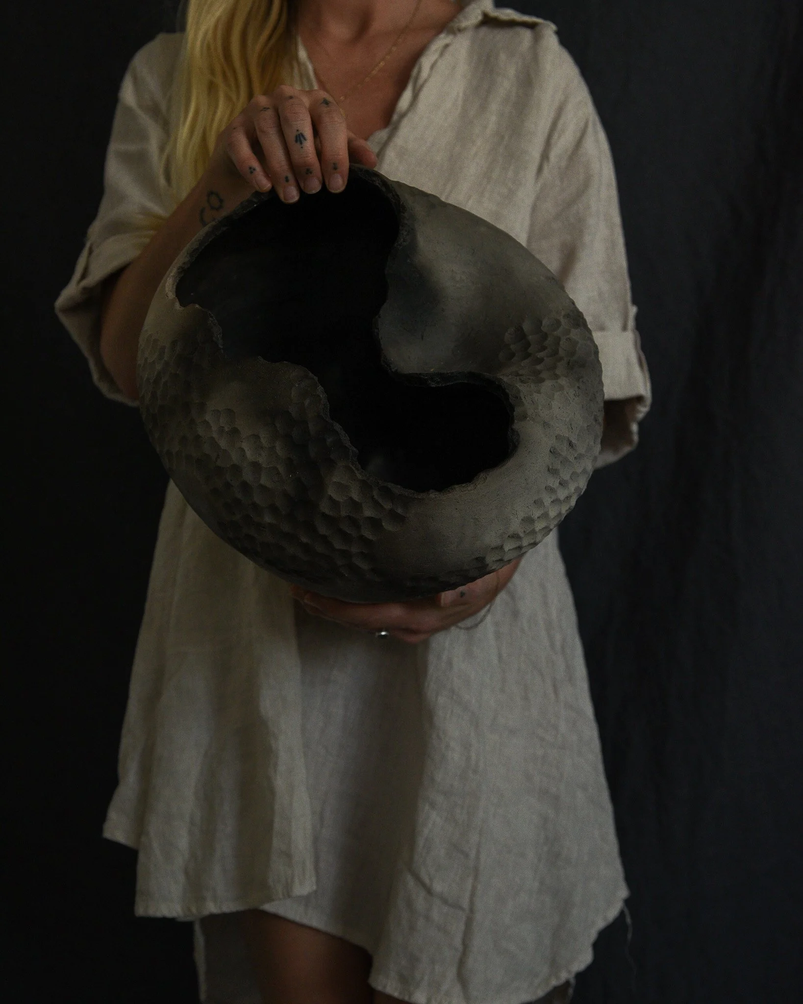 One-of-a-kind handmade ceramic vessel, contemporary wabi sabi with organic form and surface variation pit fired