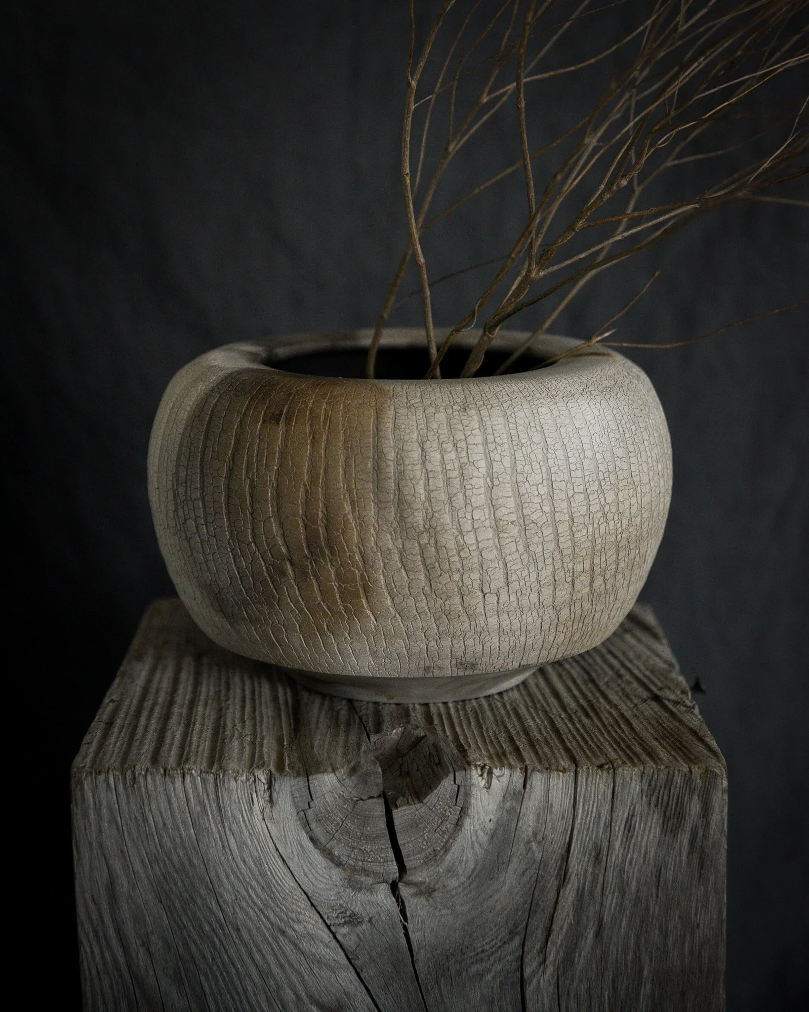 One-of-a-kind handmade ceramic vessel, contemporary wabi sabi with organic form and surface variation pit fired sodium silicate