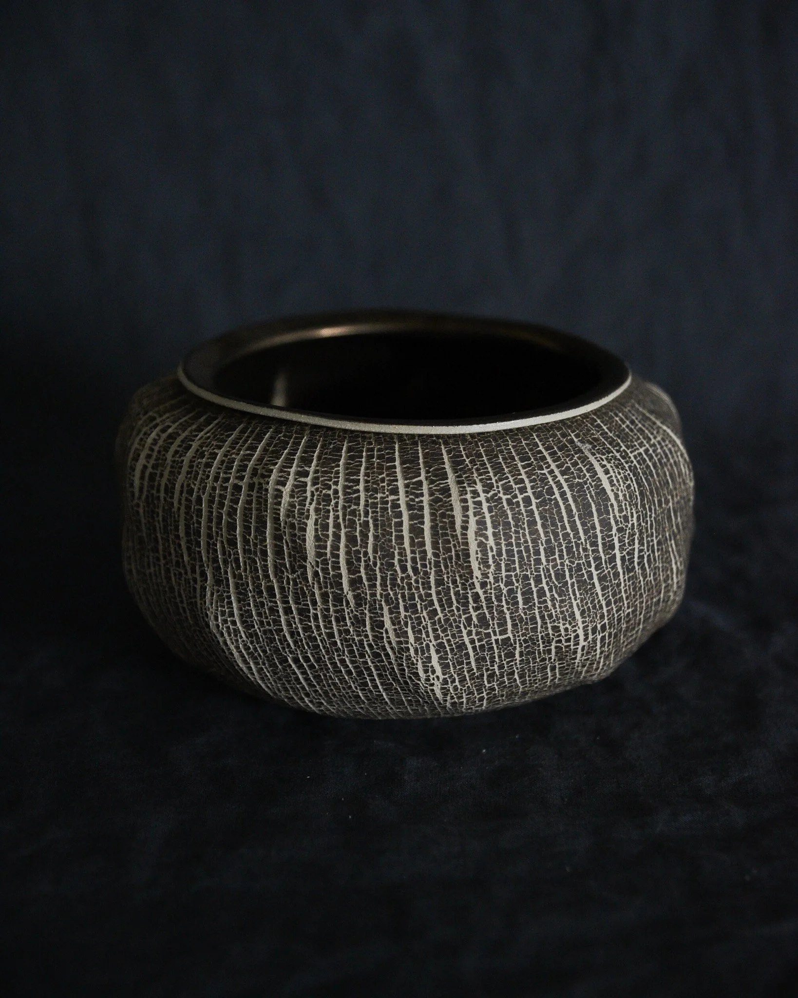 One-of-a-kind handmade ceramic vessel, contemporary wabi sabi with organic form and textured surface variation sodium silicate