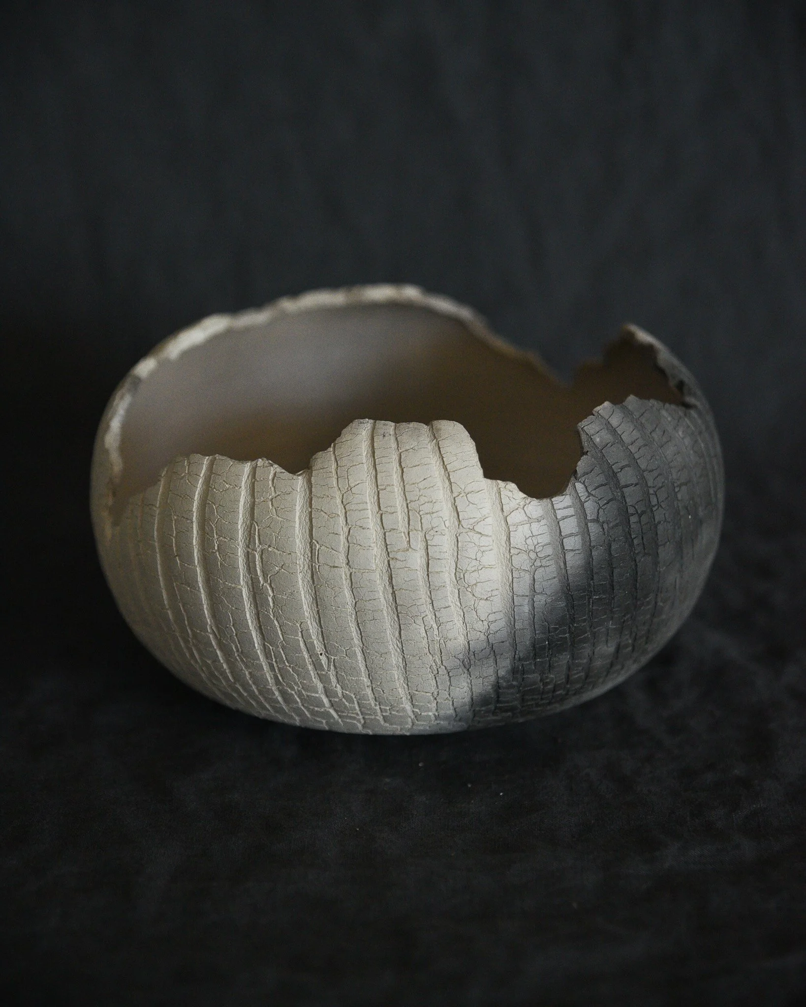 One-of-a-kind handmade ceramic vessel, contemporary wabi sabi with organic form and textured surface variation pit fired sodium silicate