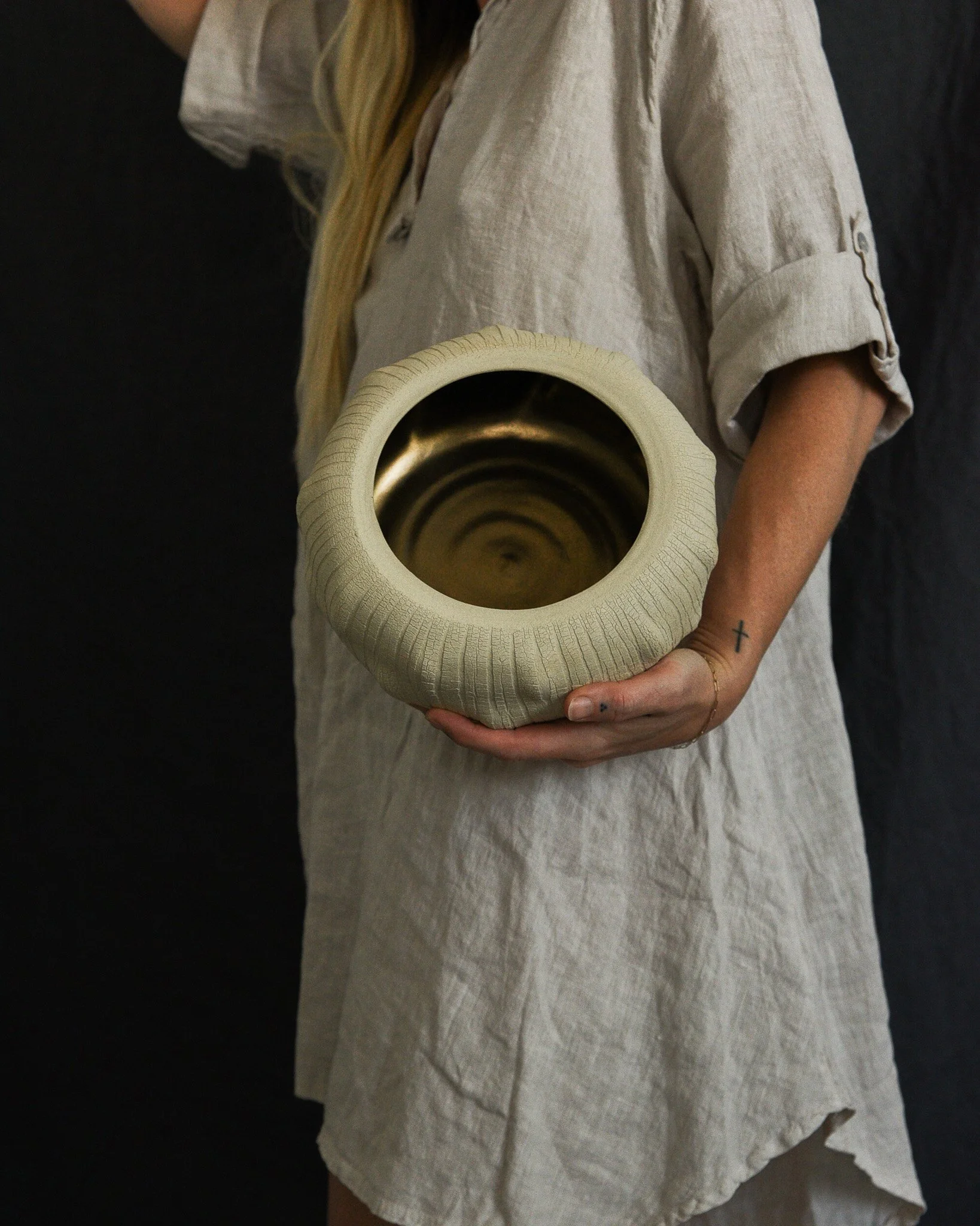 One-of-a-kind handmade ceramic vessel, contemporary wabi sabi with organic form and textured surface variation sodium silicate