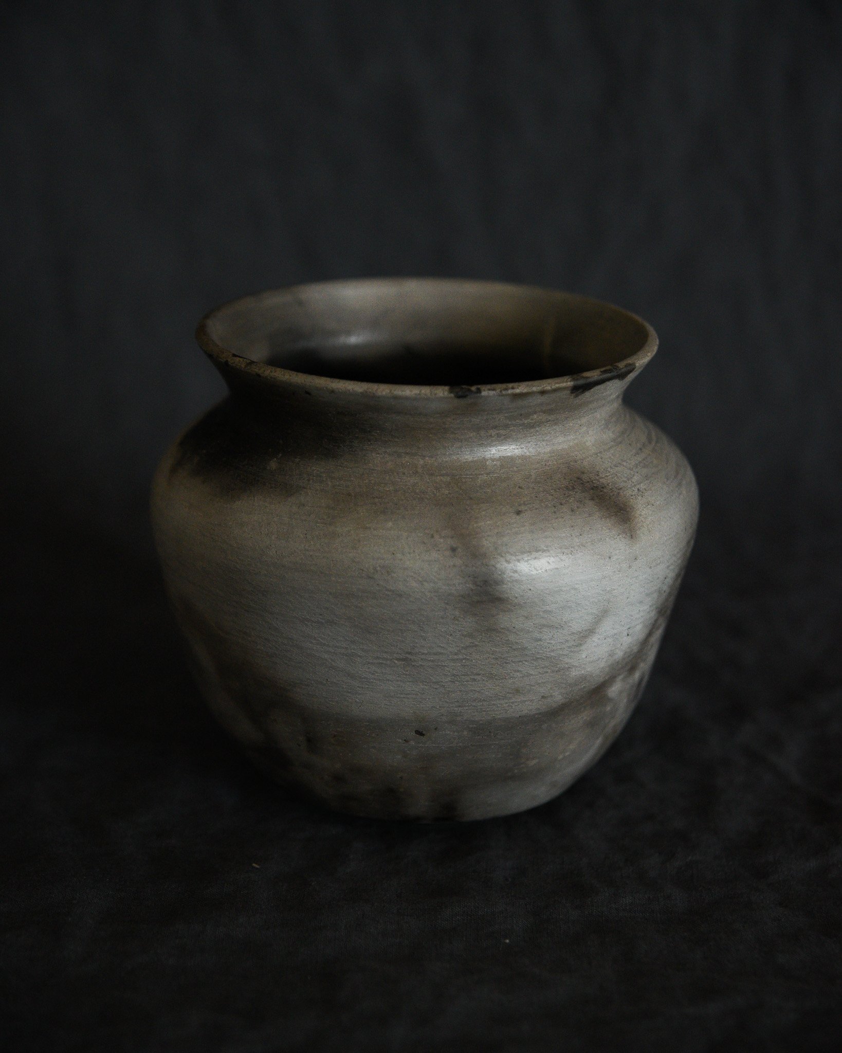 One-of-a-kind handmade ceramic vessel, contemporary wabi sabi with organic form and textured surface variation pit fired