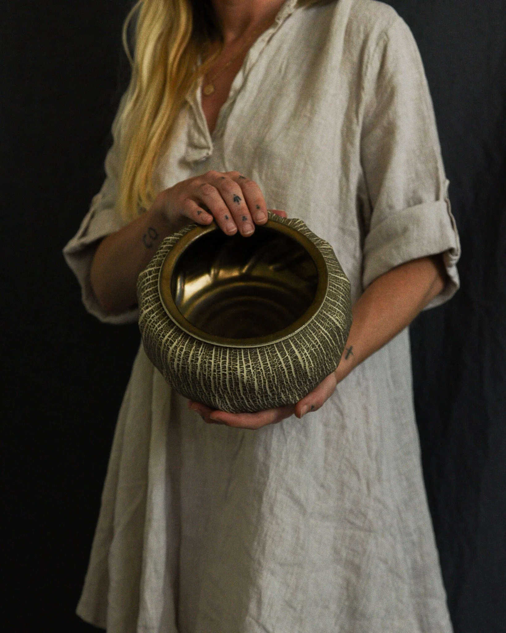 One-of-a-kind handmade ceramic vessel, contemporary wabi sabi with organic form and textured surface variation sodium silicate