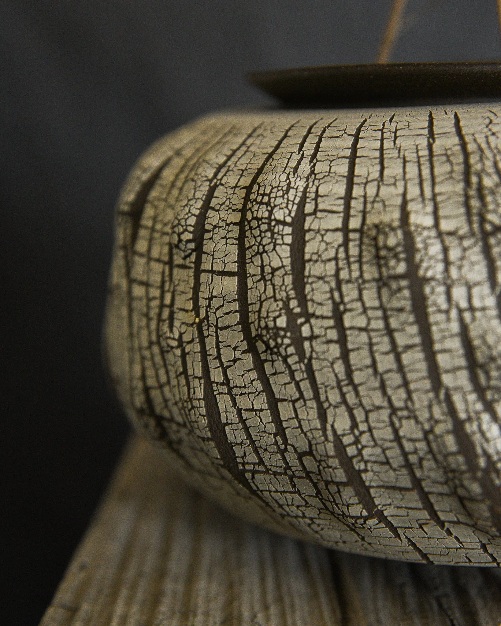 One-of-a-kind handmade ceramic vessel, contemporary wabi sabi with organic form and textured surface variation sodium silicate