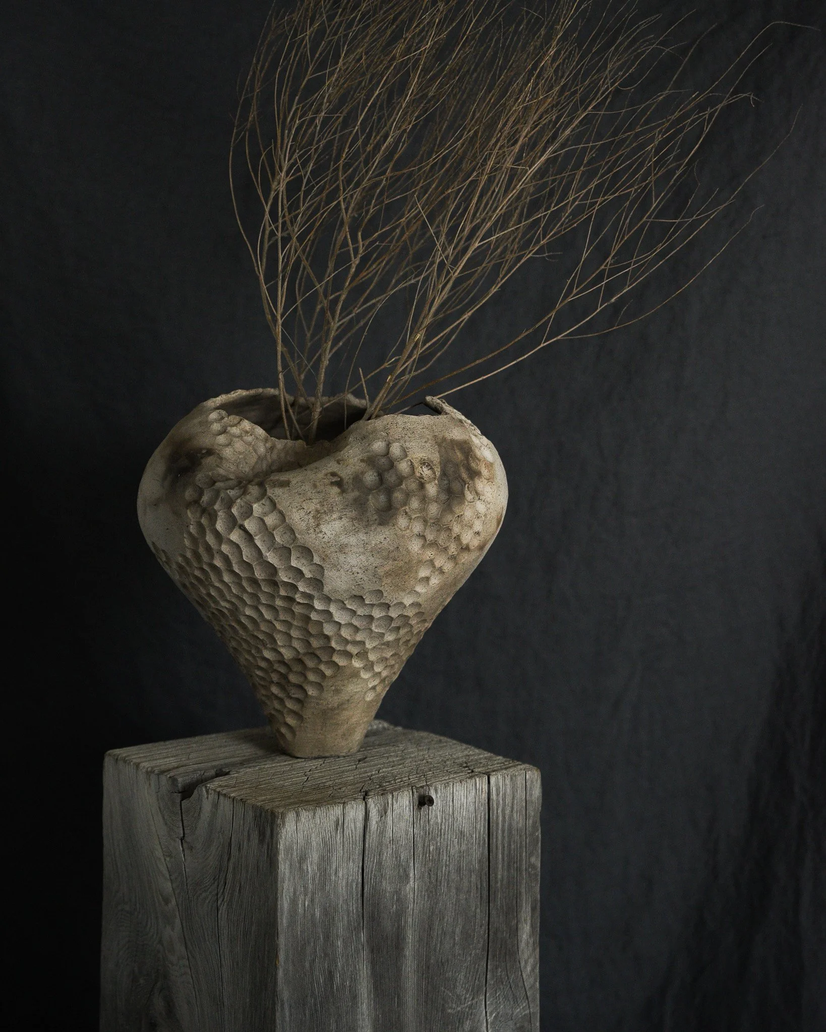 One-of-a-kind handmade ceramic vessel, contemporary wabi sabi with organic form and surface variation pit fired