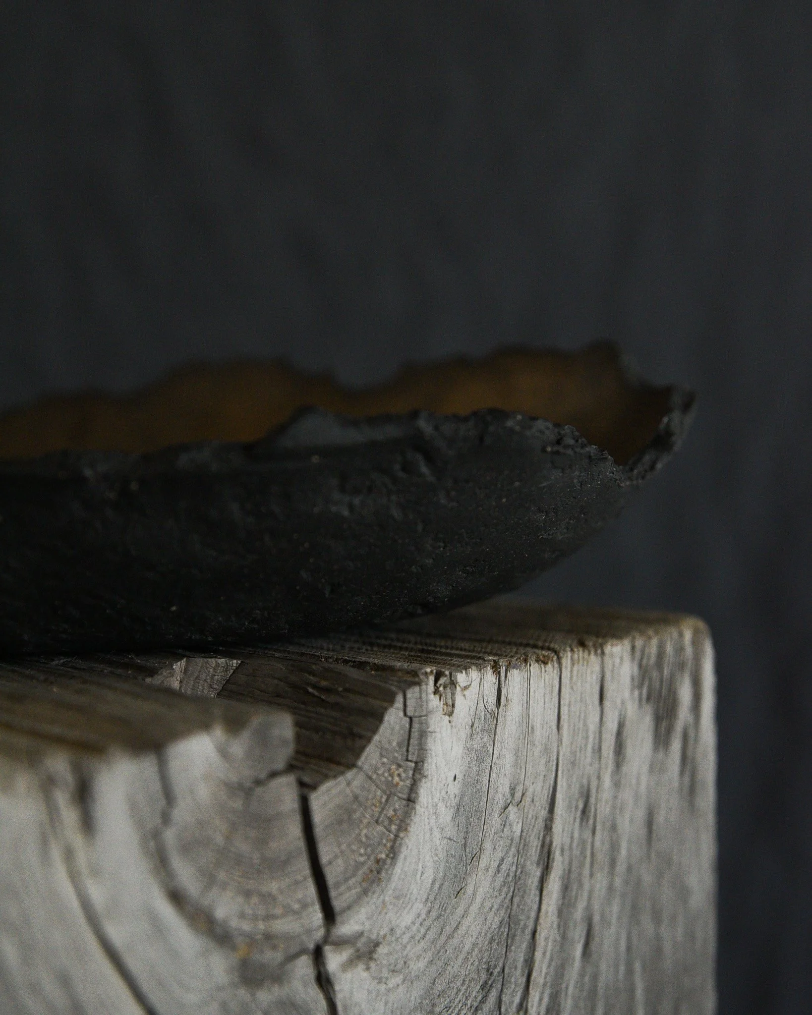 One-of-a-kind handmade ceramic vessel, contemporary wabi sabi with organic form and textured surface variation black bronze dish