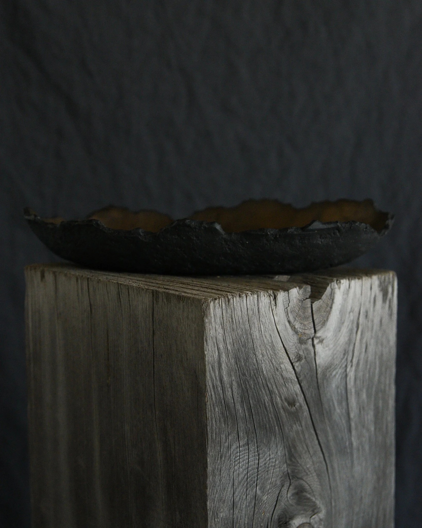 One-of-a-kind handmade ceramic vessel, contemporary wabi sabi with organic form and textured surface variation black bronze dish