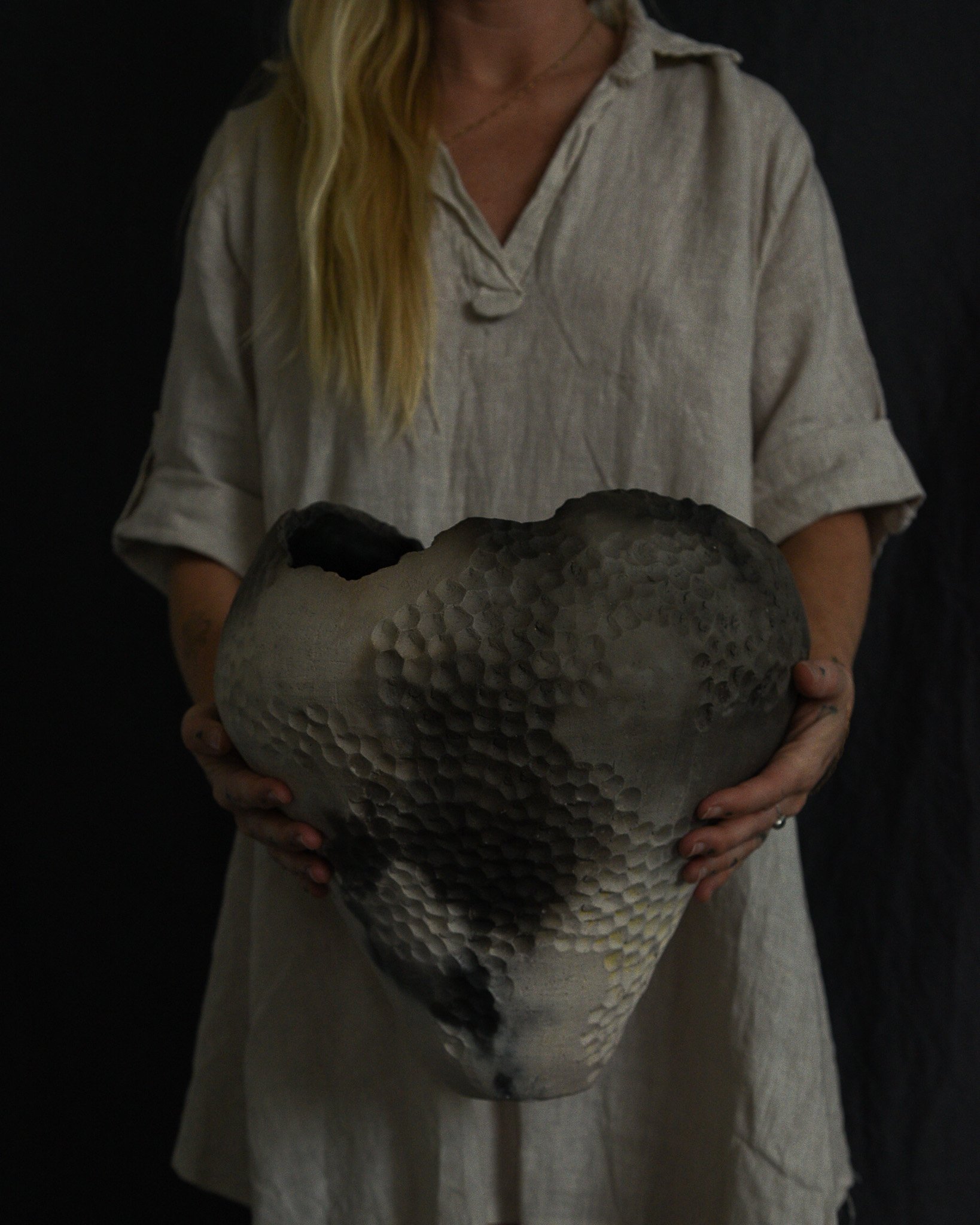 One-of-a-kind handmade ceramic vessel, contemporary wabi sabi with organic form and surface variation pit fired