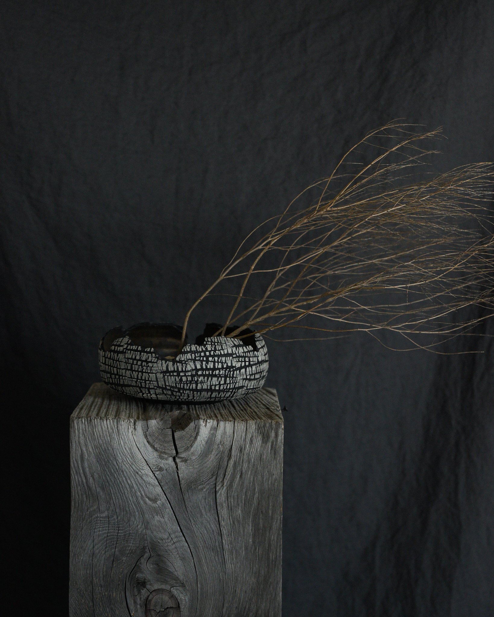 One-of-a-kind handmade ceramic vessel, contemporary wabi sabi with organic form and textured surface variation sodium silicate