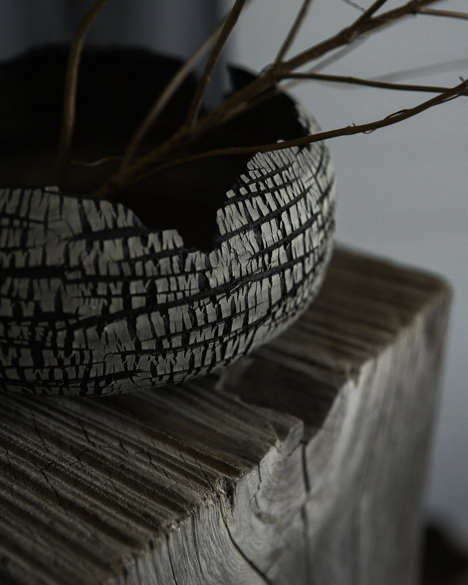 One-of-a-kind handmade ceramic vessel, contemporary wabi sabi with organic form and textured surface variation sodium silicate