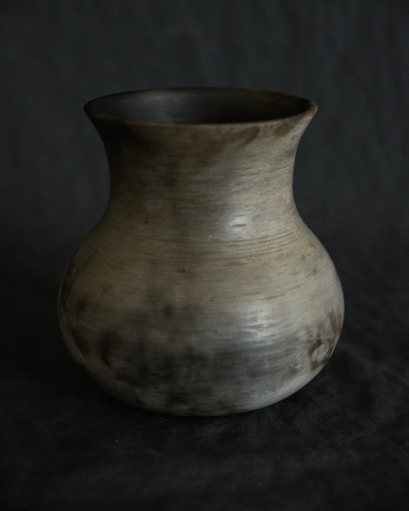 One-of-a-kind handmade ceramic vessel, contemporary wabi sabi with organic form and textured surface variation pit fired