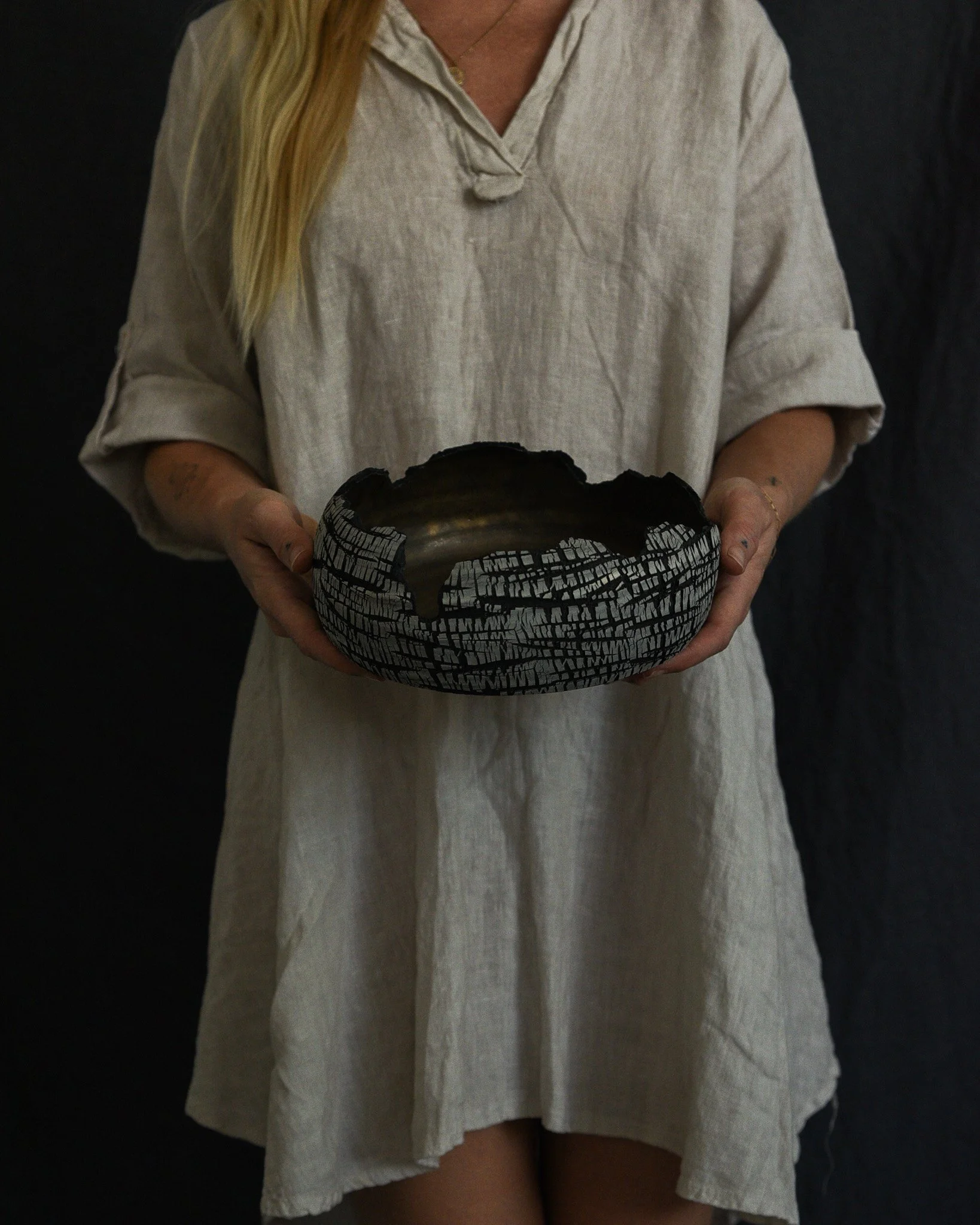 One-of-a-kind handmade ceramic vessel, contemporary wabi sabi with organic form and textured surface variation sodium silicate