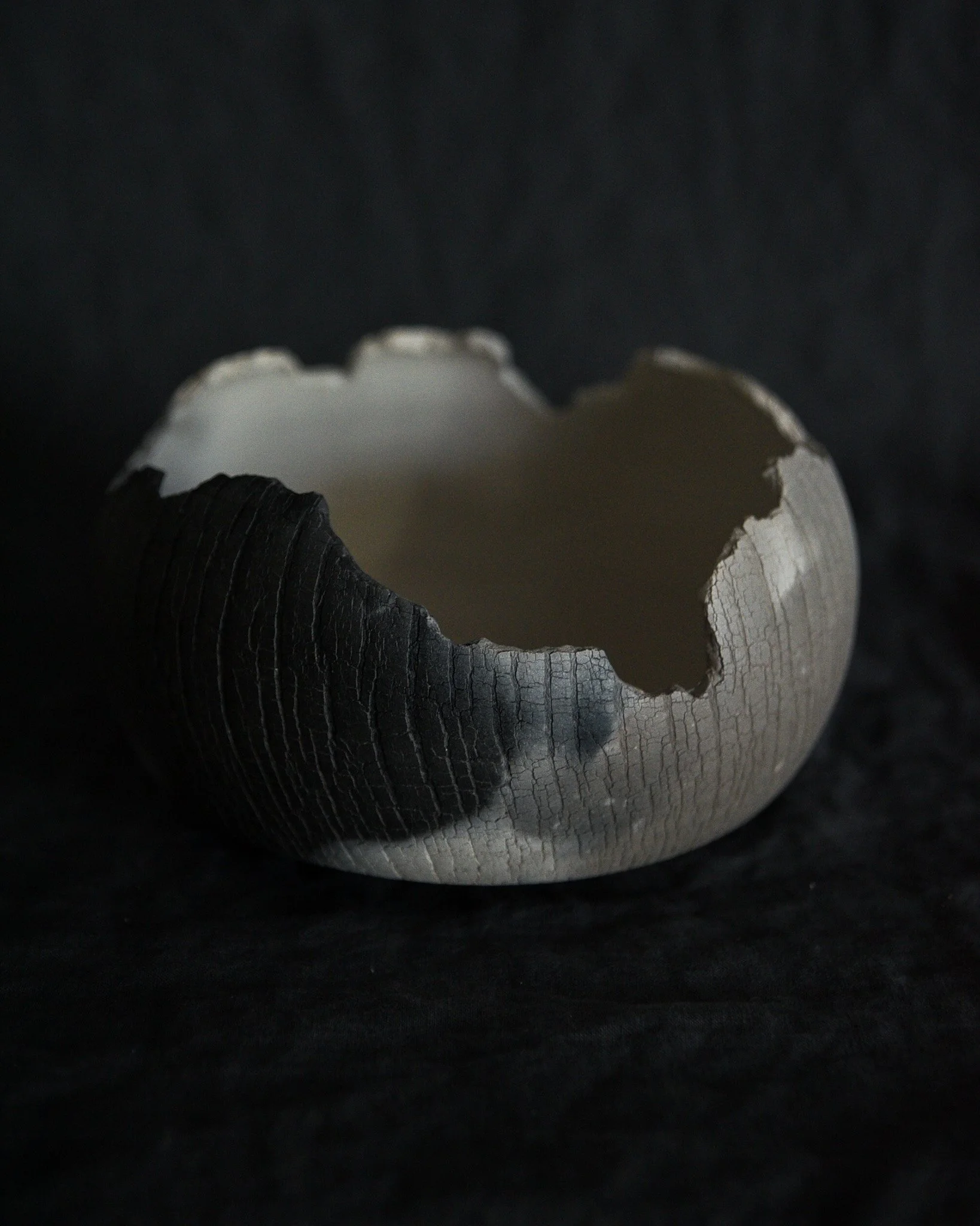 One-of-a-kind handmade ceramic vessel, contemporary wabi sabi with organic form and textured surface variation pit fired sodium silicate