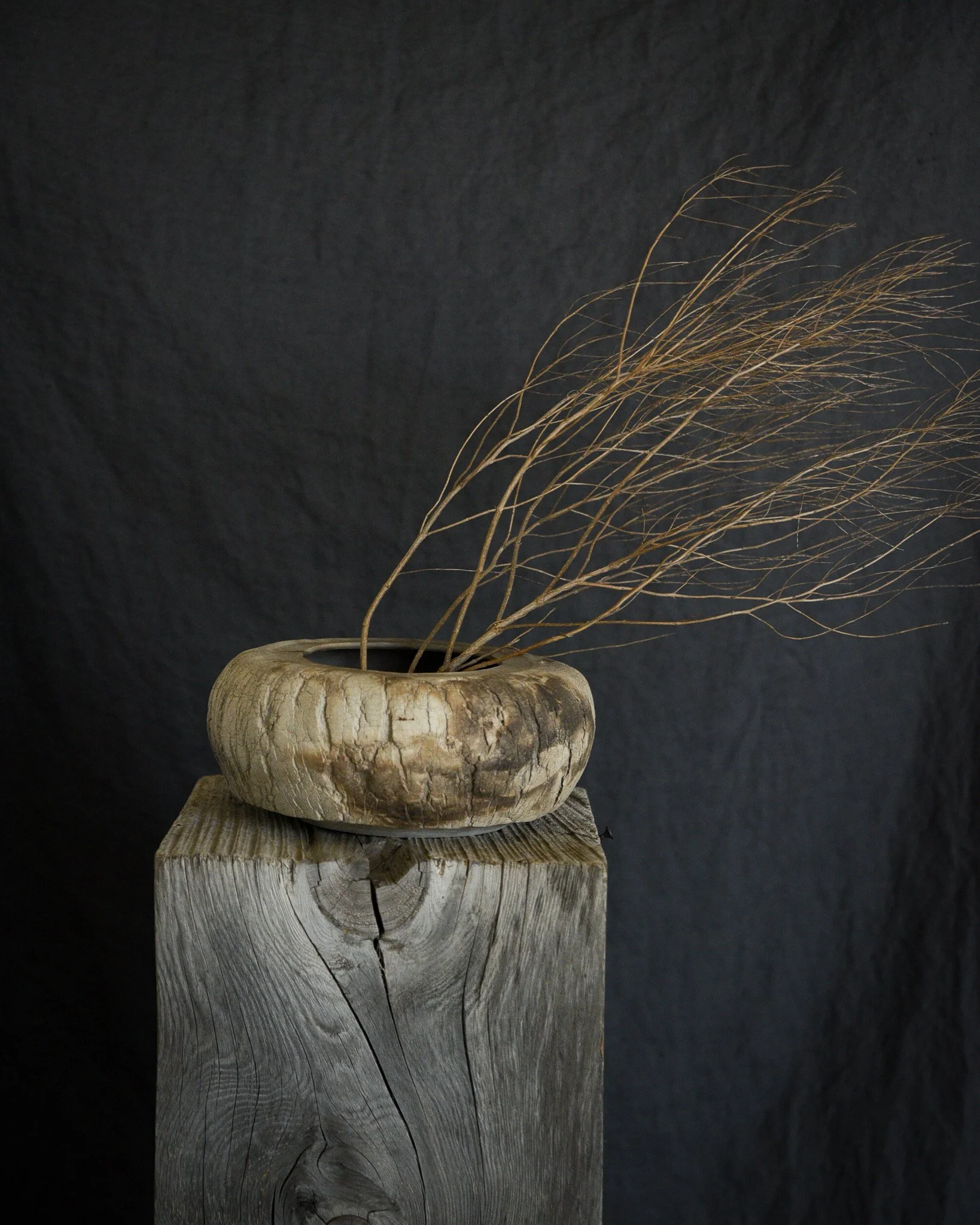 One-of-a-kind handmade ceramic vessel, contemporary wabi sabi with organic form and surface variation pit fired