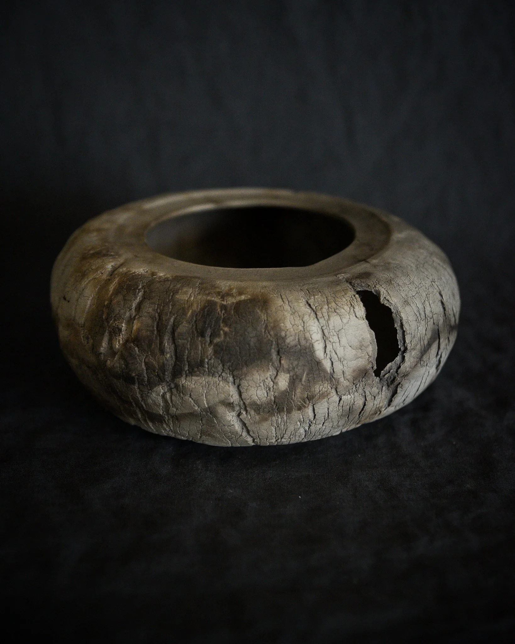 One-of-a-kind handmade ceramic vessel, contemporary wabi sabi with organic form and surface variation pit fired