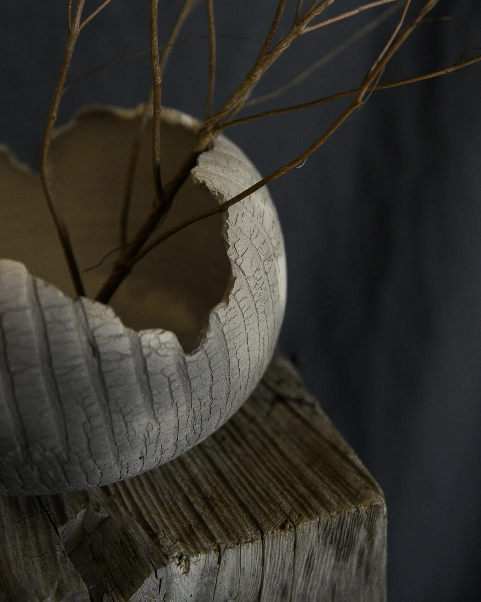 One-of-a-kind handmade ceramic vessel, contemporary wabi sabi with organic form and textured surface variation pit fired sodium silicate