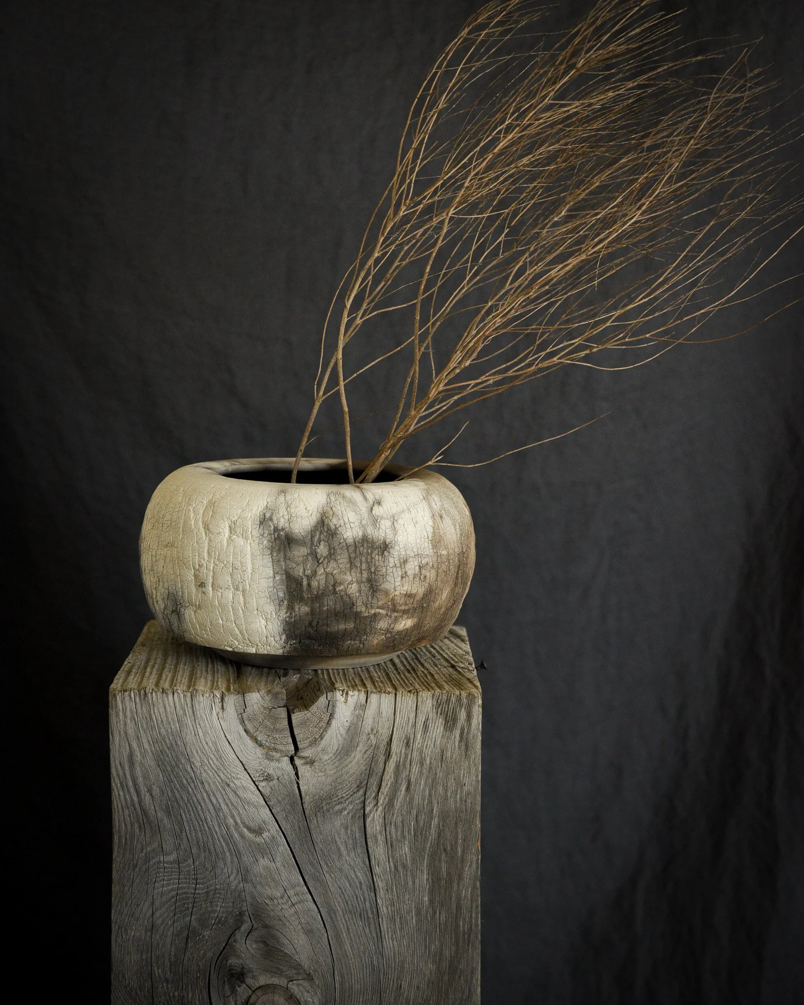 One-of-a-kind handmade ceramic vessel, contemporary wabi sabi with organic form and textured surface variation pit fired sodium silicate
