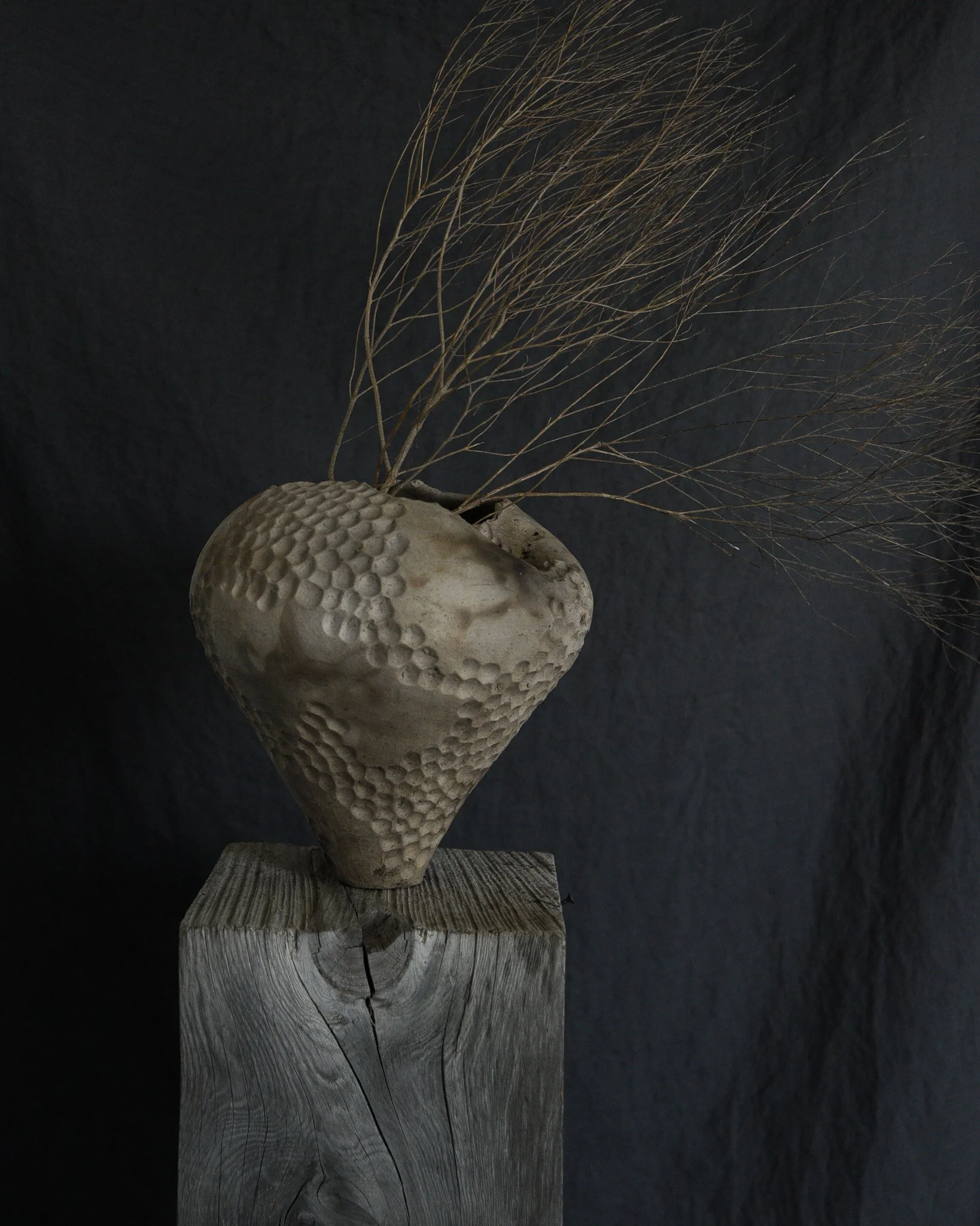 One-of-a-kind handmade ceramic vessel, contemporary wabi sabi with organic form and surface variation pit fired