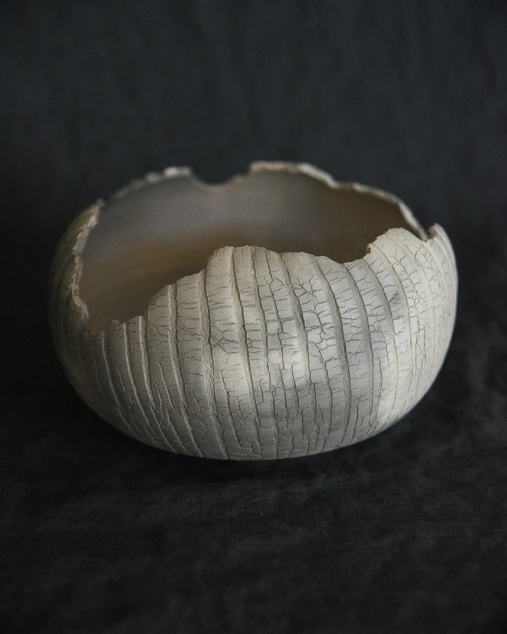 One-of-a-kind handmade ceramic vessel, contemporary wabi sabi with organic form and textured surface variation pit fired sodium silicate